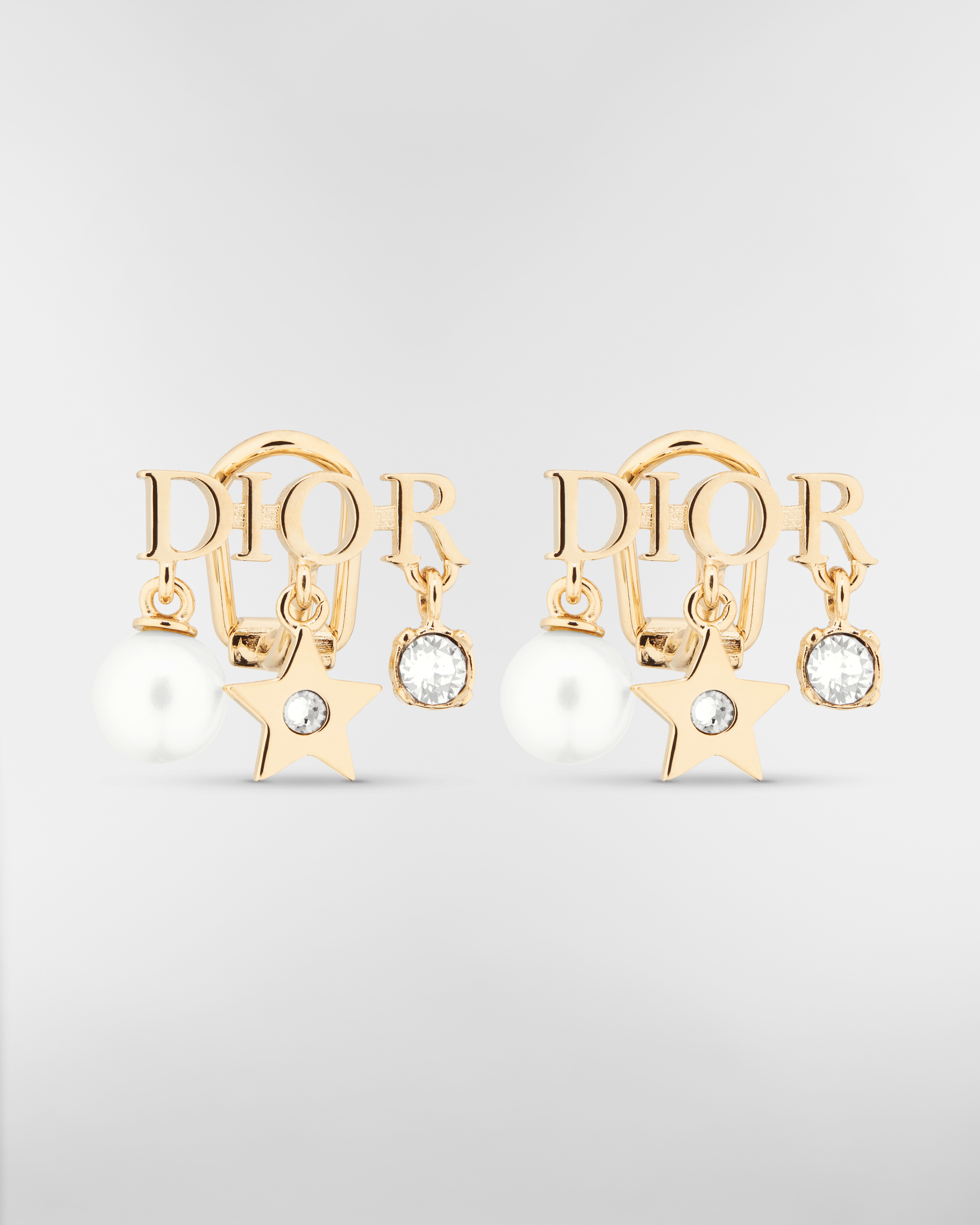 Dio(r)evolution 클립 귀걸이 골드 피니시 메탈 & 화이트 레진 진주, 화이트 크리스탈 E01