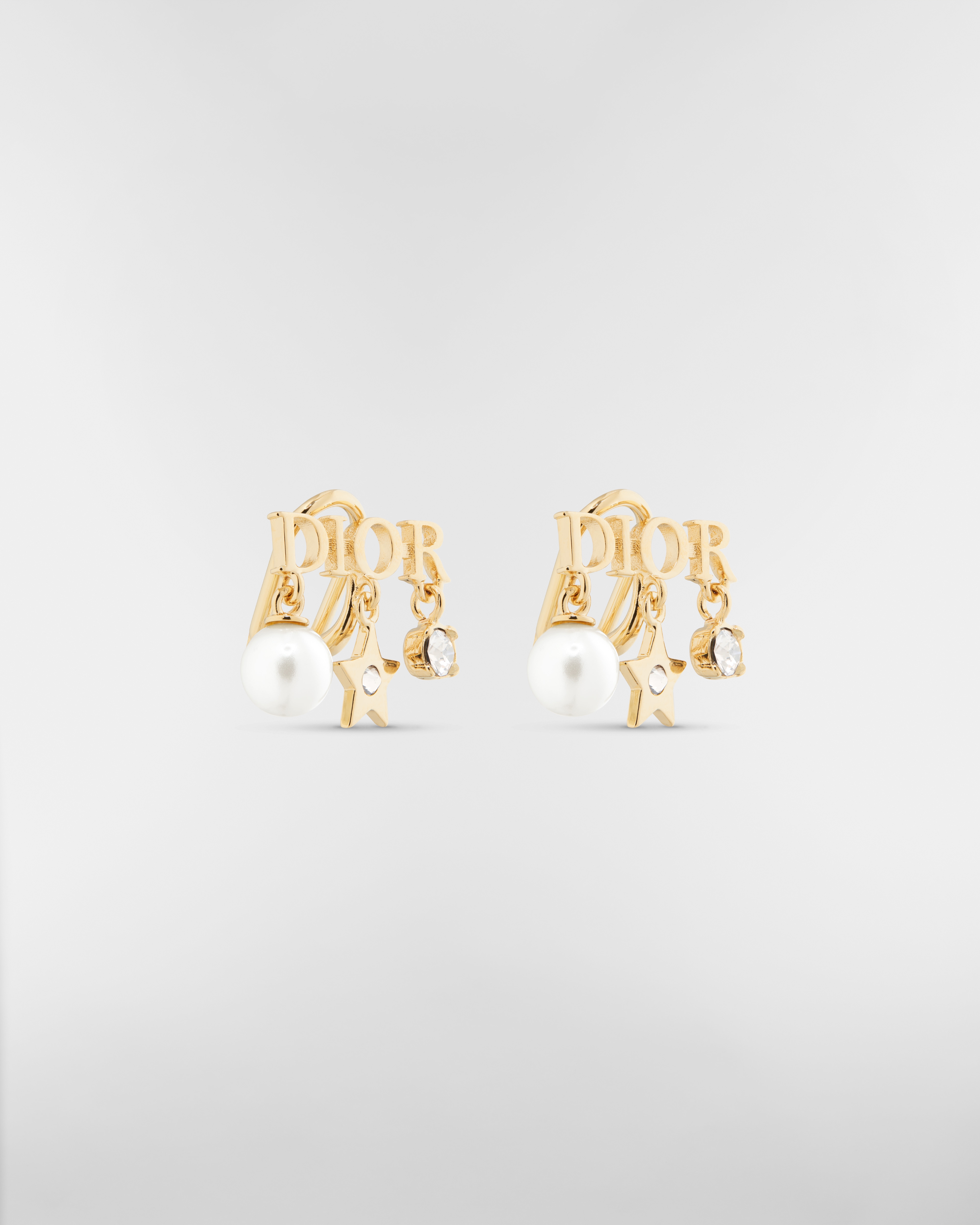 Dio(r)evolution 夾式耳環 金色飾面金屬、白色樹脂珍珠和白色水晶 E03