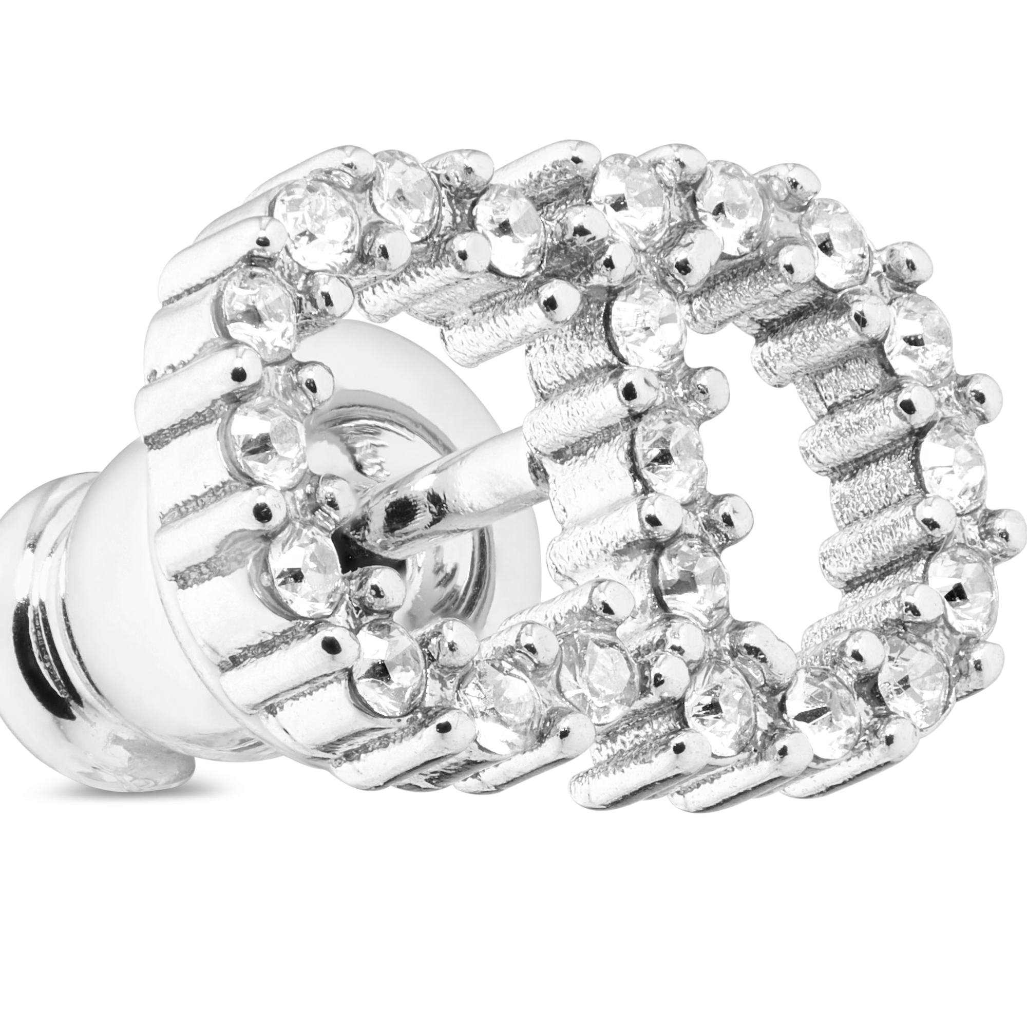 Clair D Lune 耳環 銀色飾面金屬配白色水晶 E09