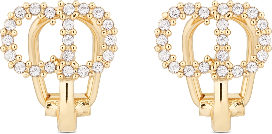 Clair D Lune Clip Earrings Gold Finish Metal and White Crystals DIOR