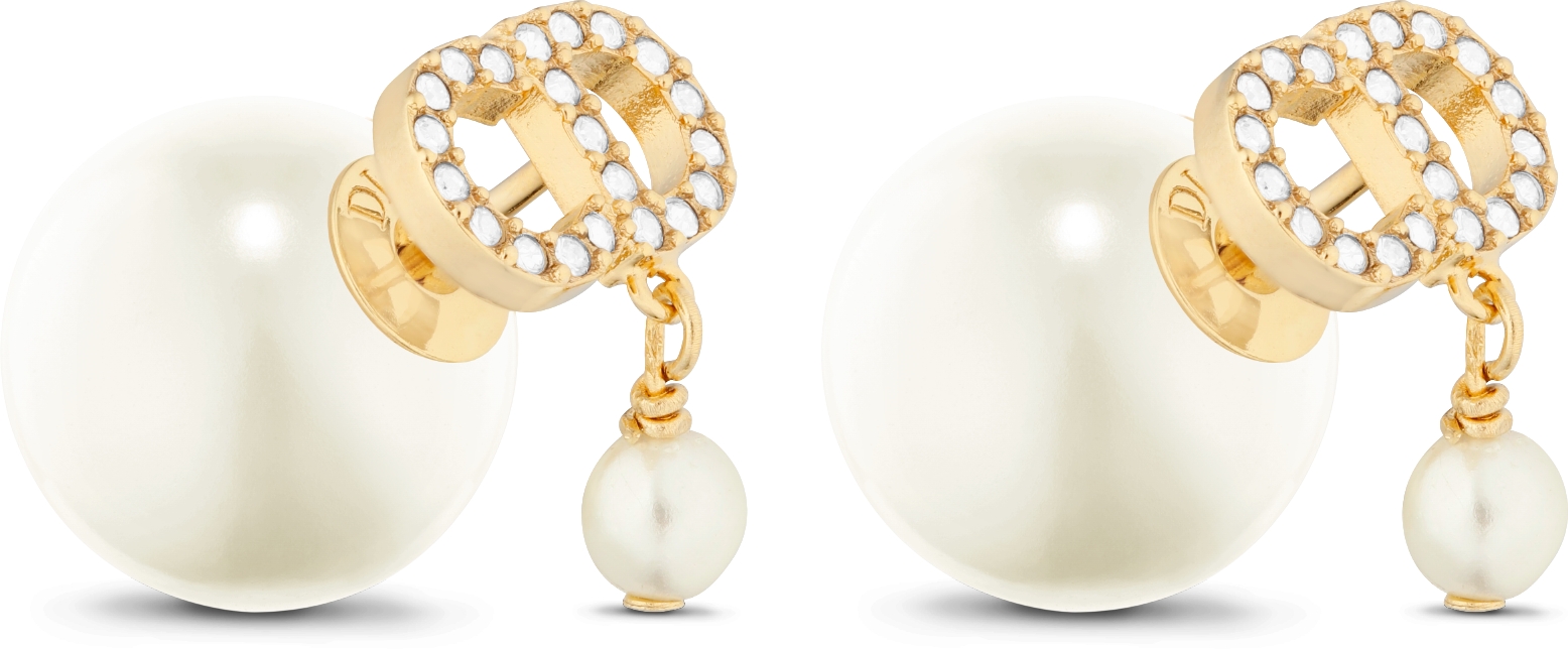 Dior Tribales Earrings Gold Finish Metal White Resin Pearls and White Crystals DIOR