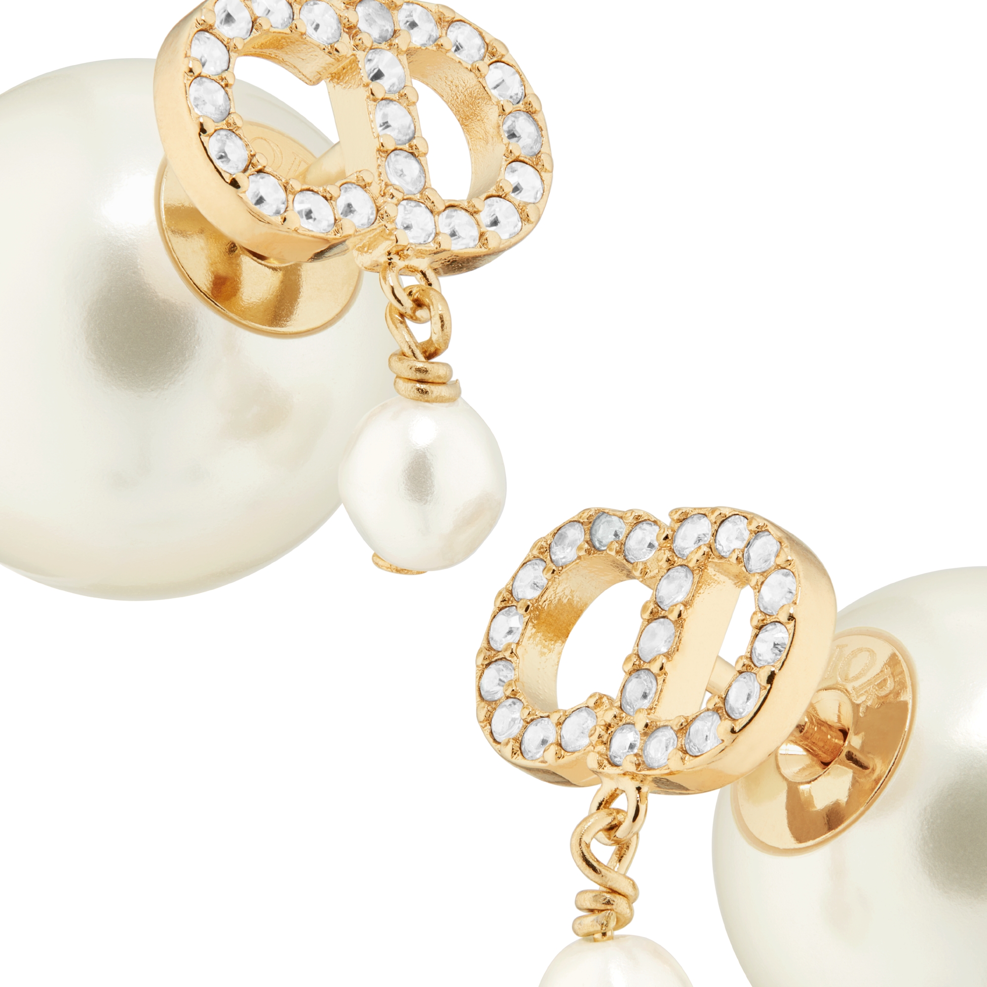 Pendientes Dior Tribales Metal dorado, abalorios de resina blancos y cristales blancos E09