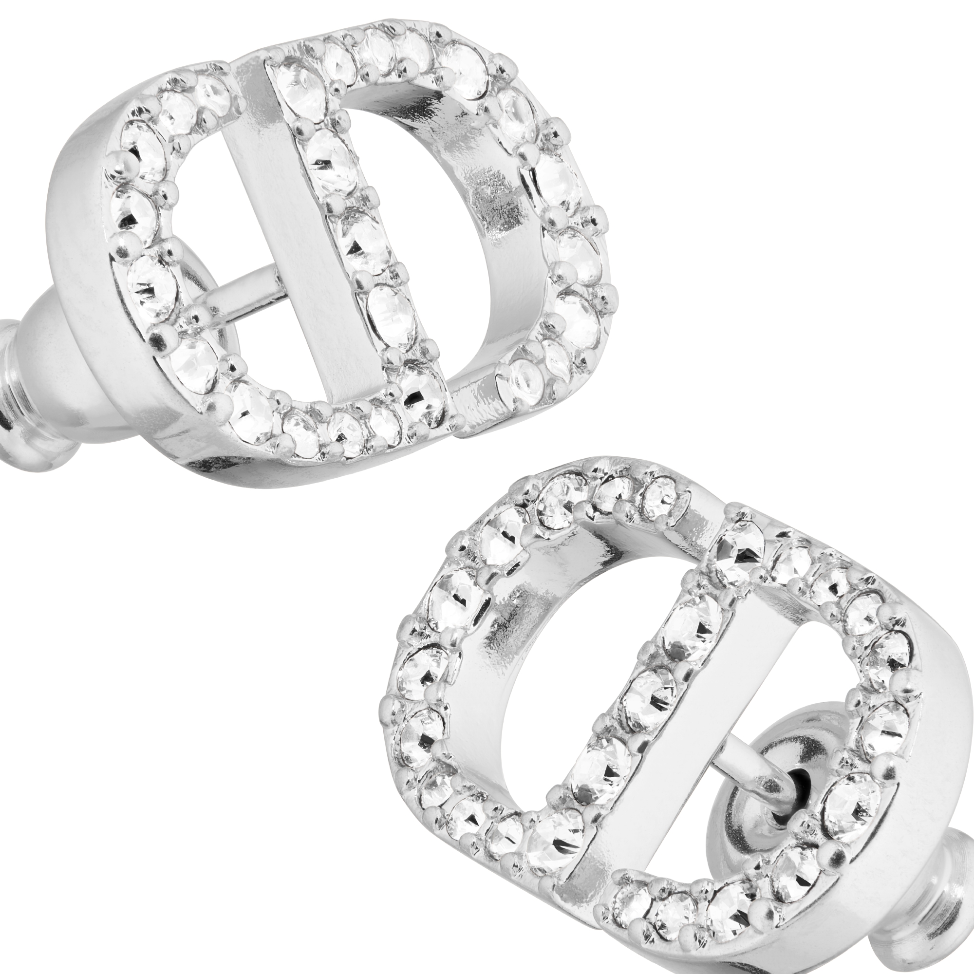 Petit CD Ohrstecker Metall mit Silber-Finish und Kristalle in Weiß E09