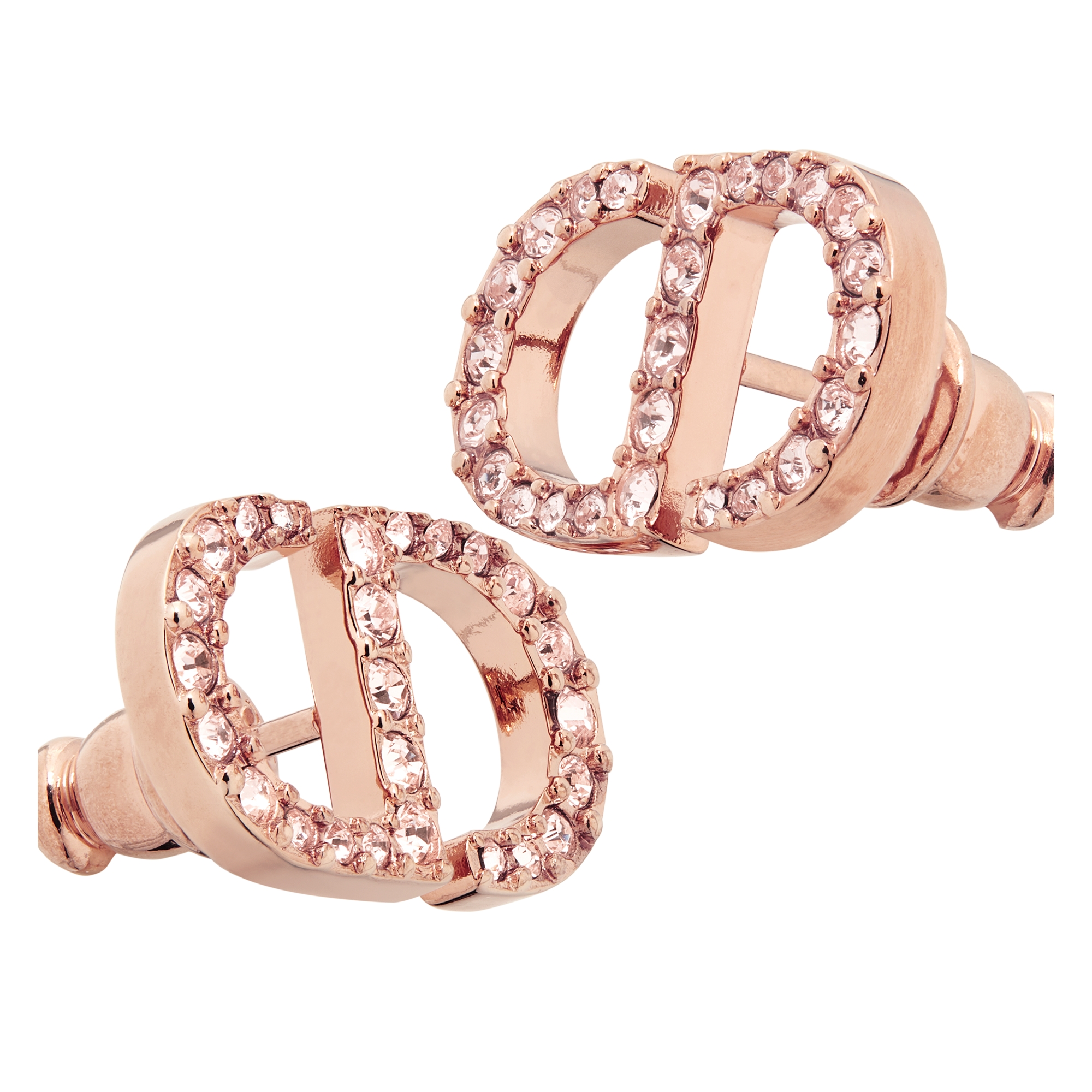 Petit CD Stud Earrings Pink-Finish Metal and Pink Crystals E09