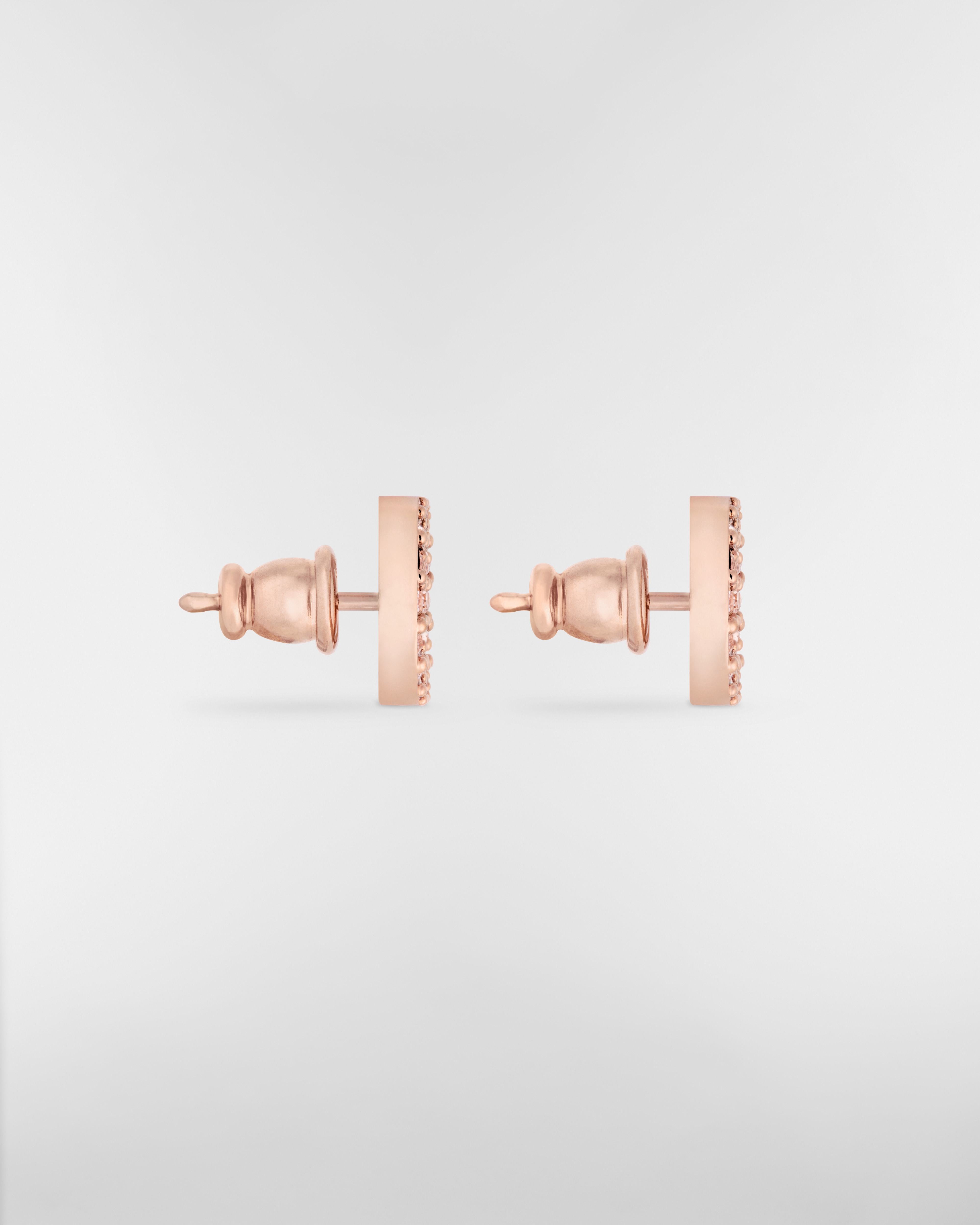 Puces d'oreilles Petit CD Métal finition rosée et cristaux roses E02