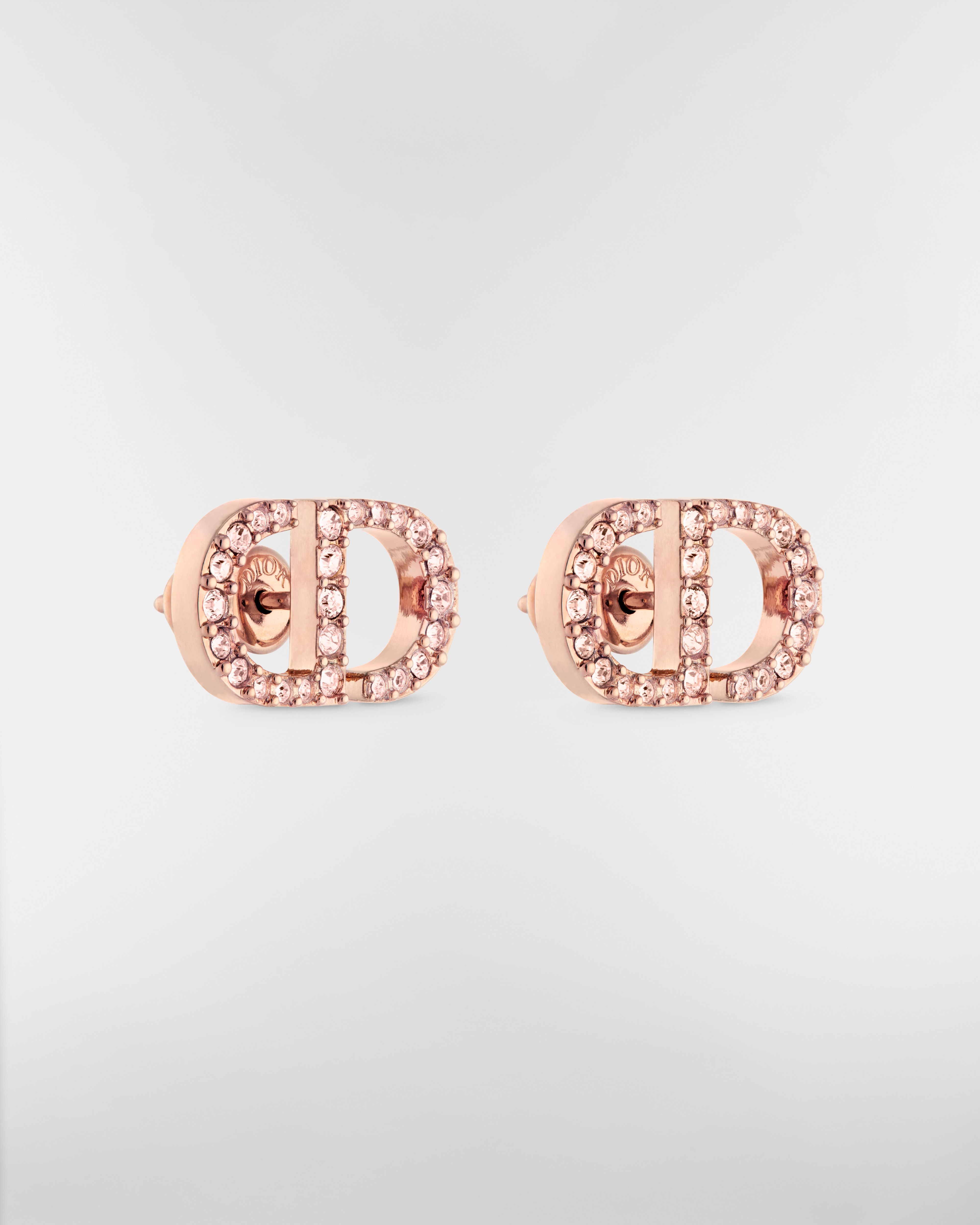 Puces d'oreilles Petit CD Métal finition rosée et cristaux roses E03