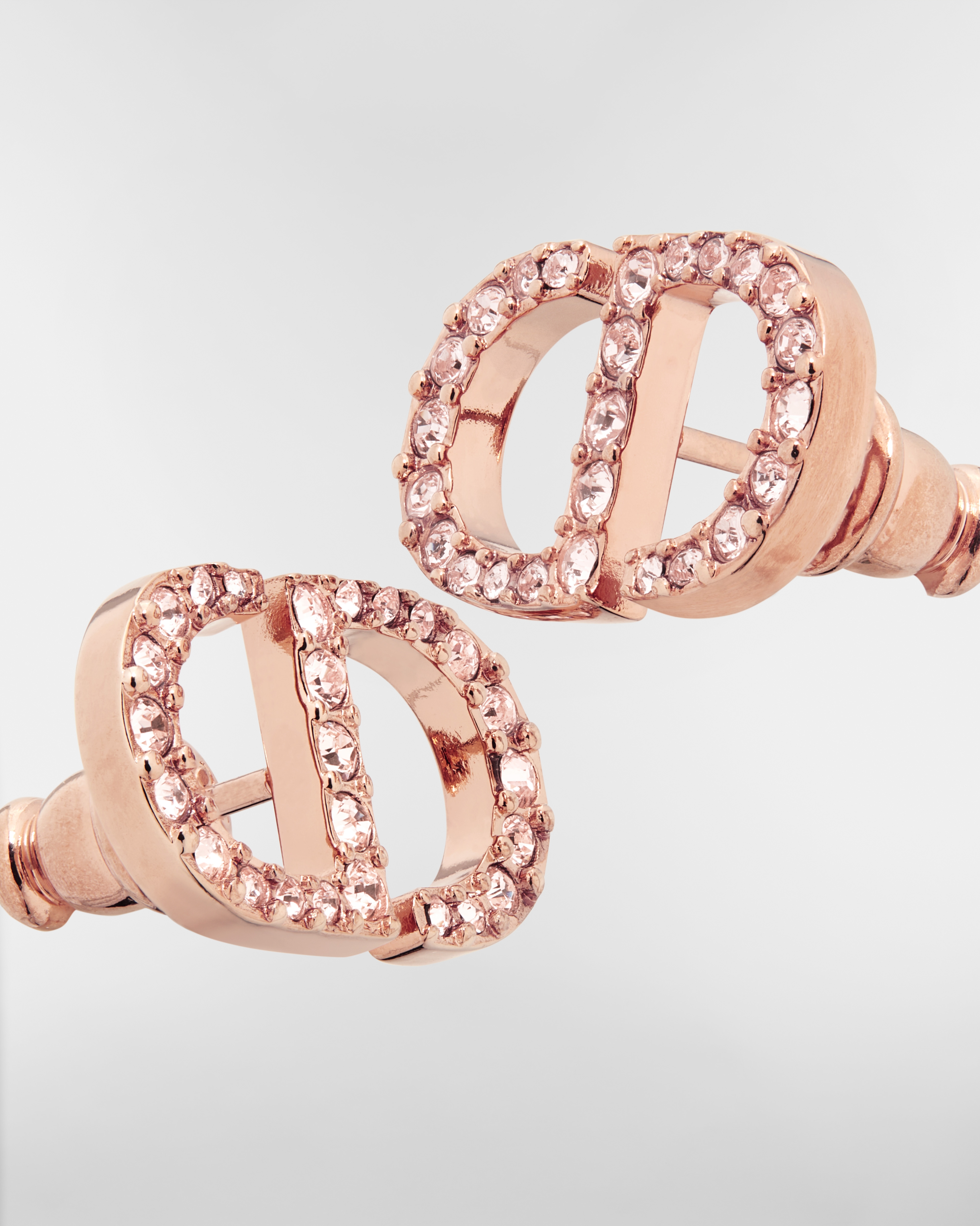 Puces d'oreilles Petit CD Métal finition rosée et cristaux roses E09