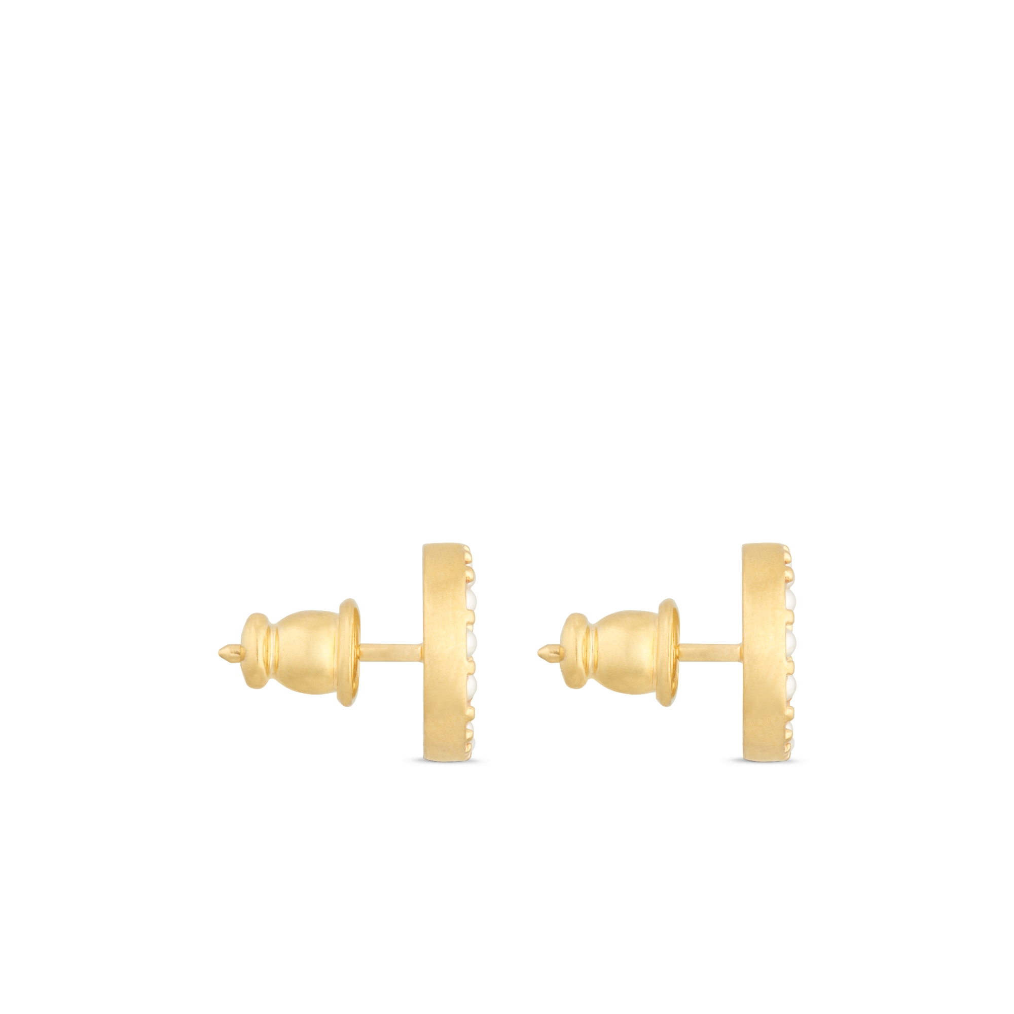 Puces d'oreilles Petit CD Métal finition dorée et cristaux blancs E02