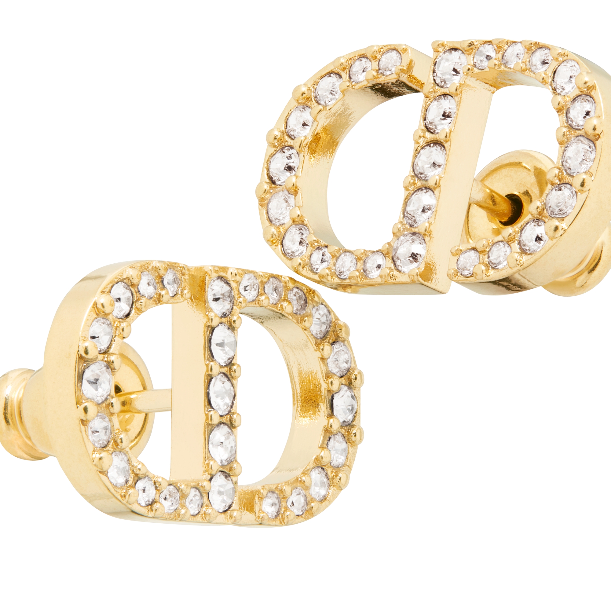 Puces d'oreilles Petit CD Métal finition dorée et cristaux blancs E09