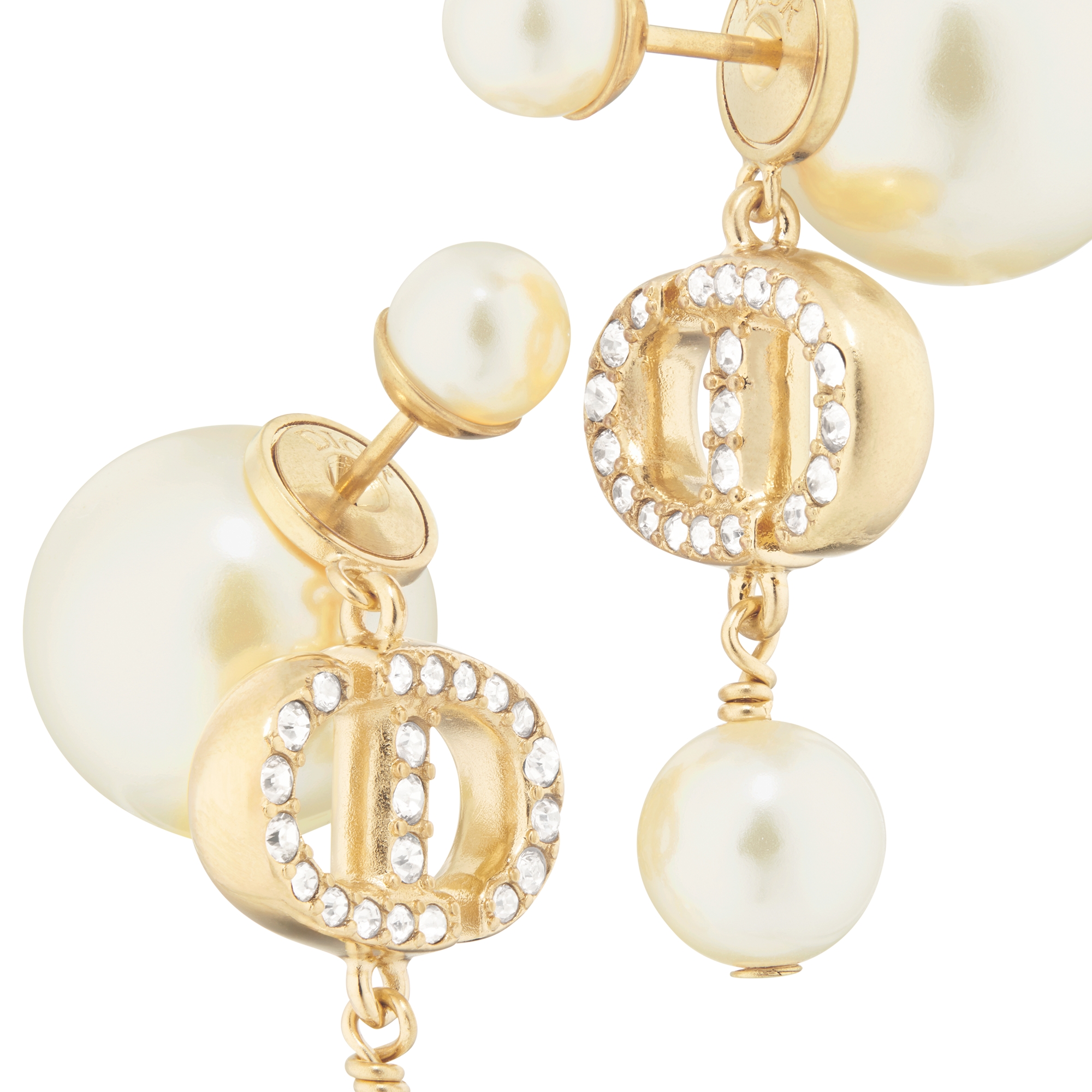 Dior Tribales Earrings Gold-Finish Metal, White Resin Pearls and White Crystals E09