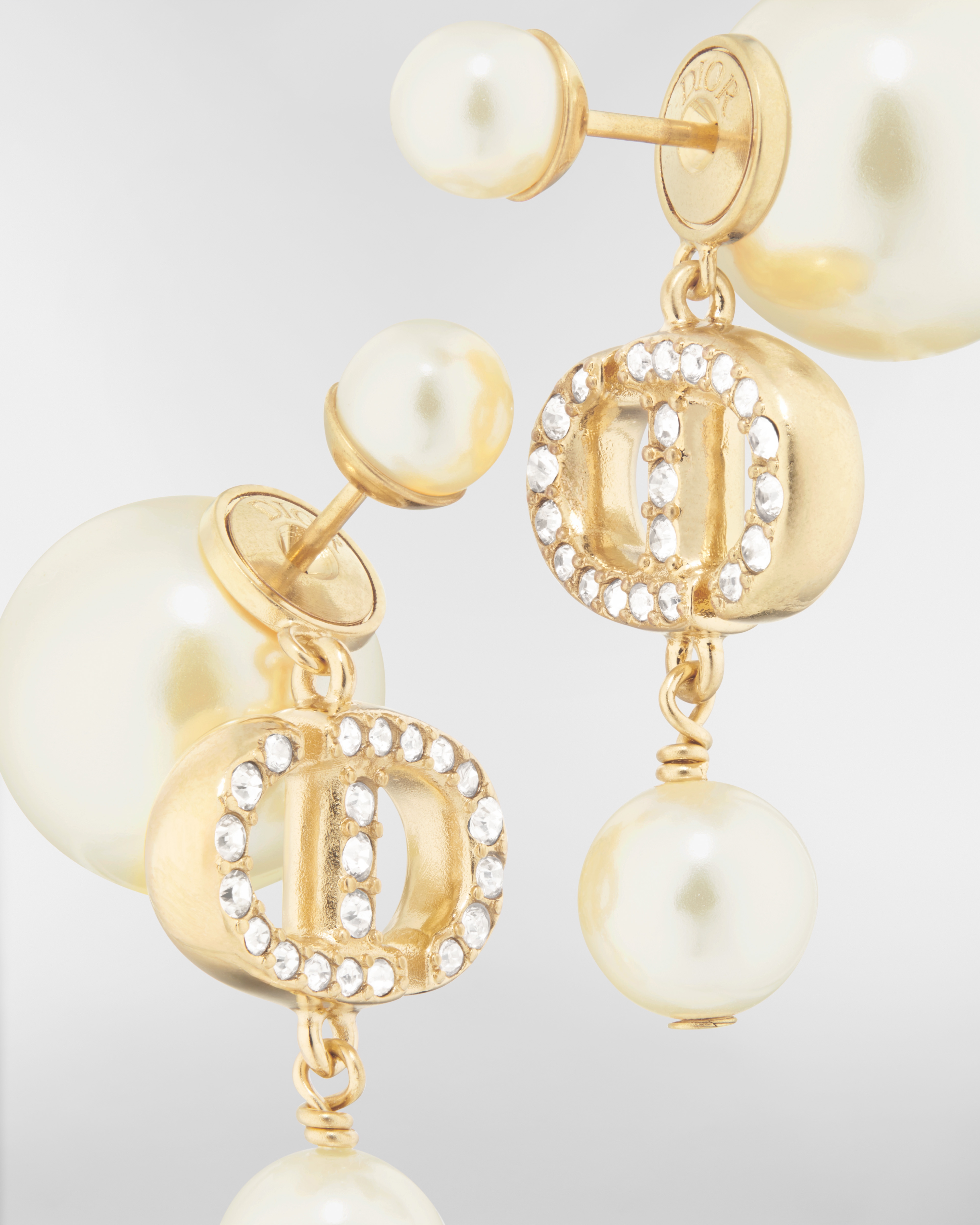 Dior Tribales Earrings Gold-Finish Metal, White Resin Pearls and White Crystals E09
