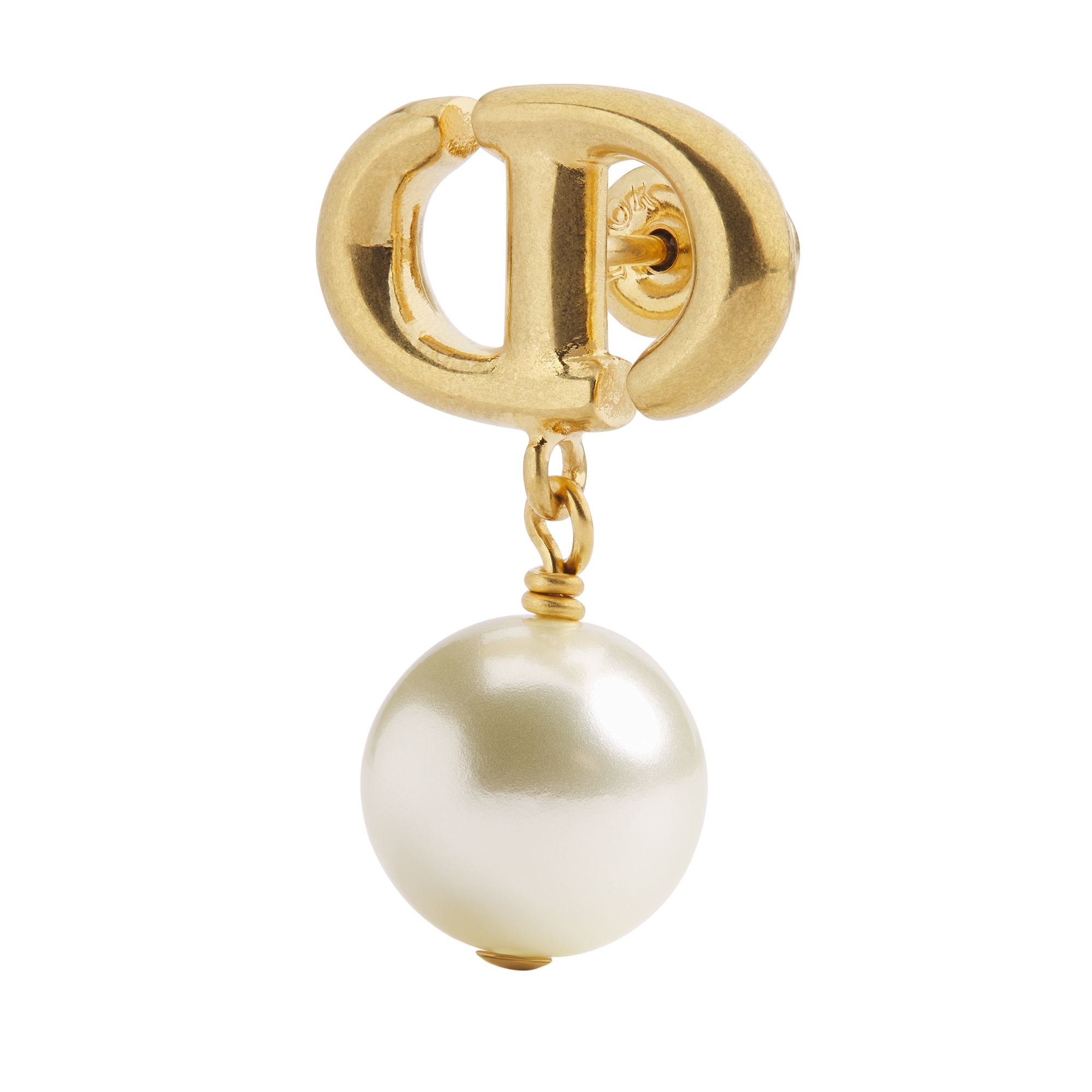 CD Navy Earrings Gold-Finish Metal and White Resin Pearls E09