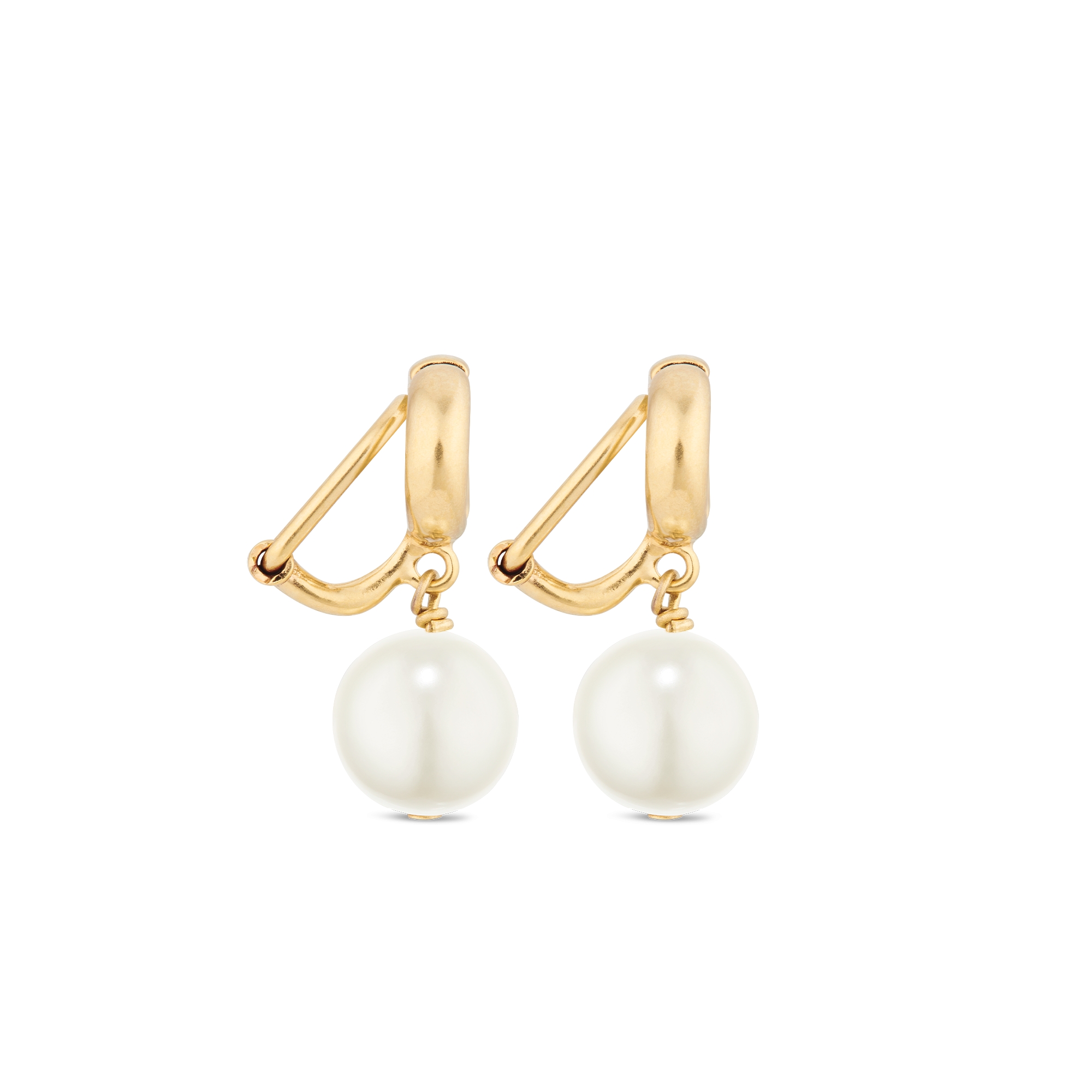 ต่างหู CD Navy แบบหนีบ โลหะเคลือบทองและไข่มุกเรซินสีขาว E02