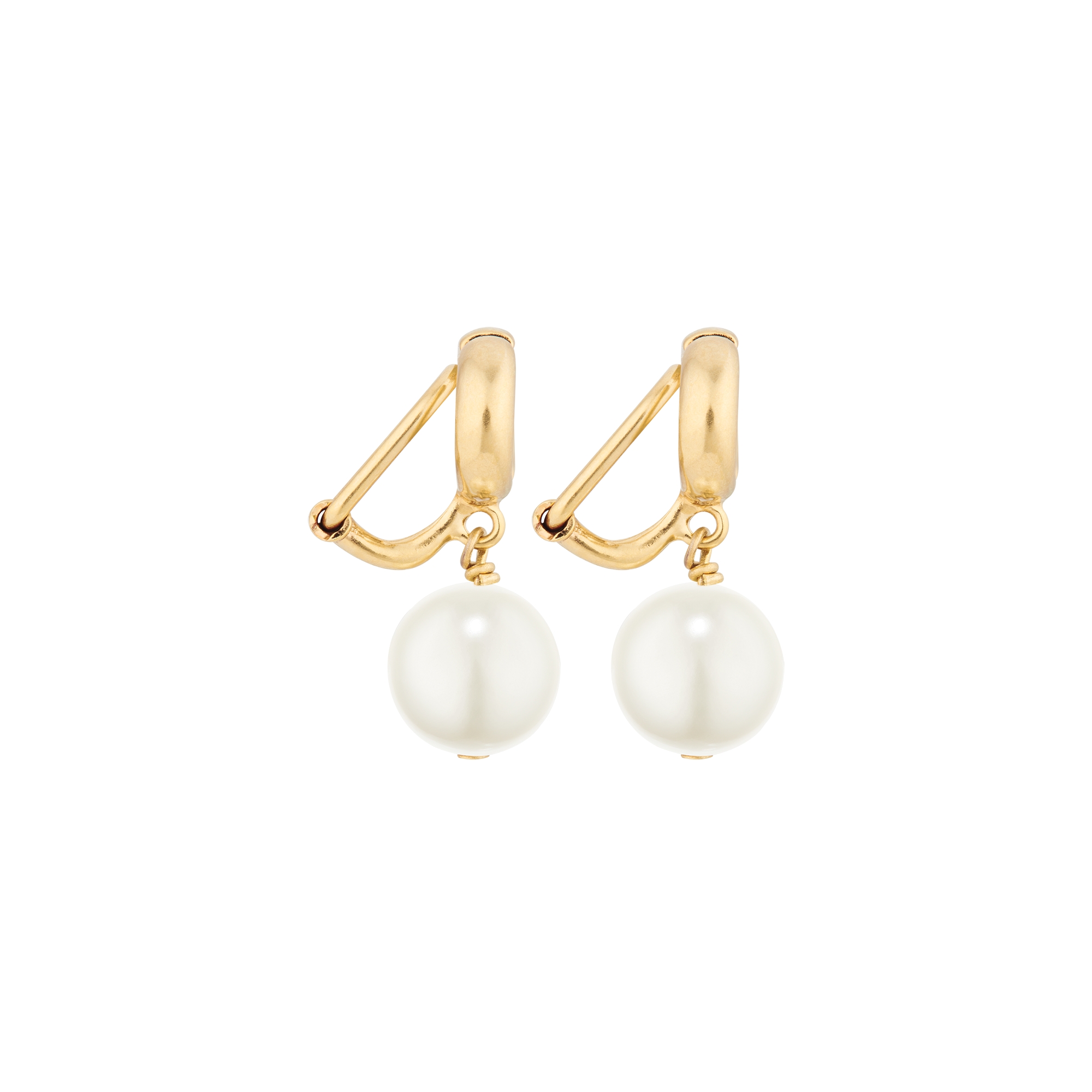 CD Navy Clip-On Earrings Gold-Finish Metal and White Resin Pearls E02