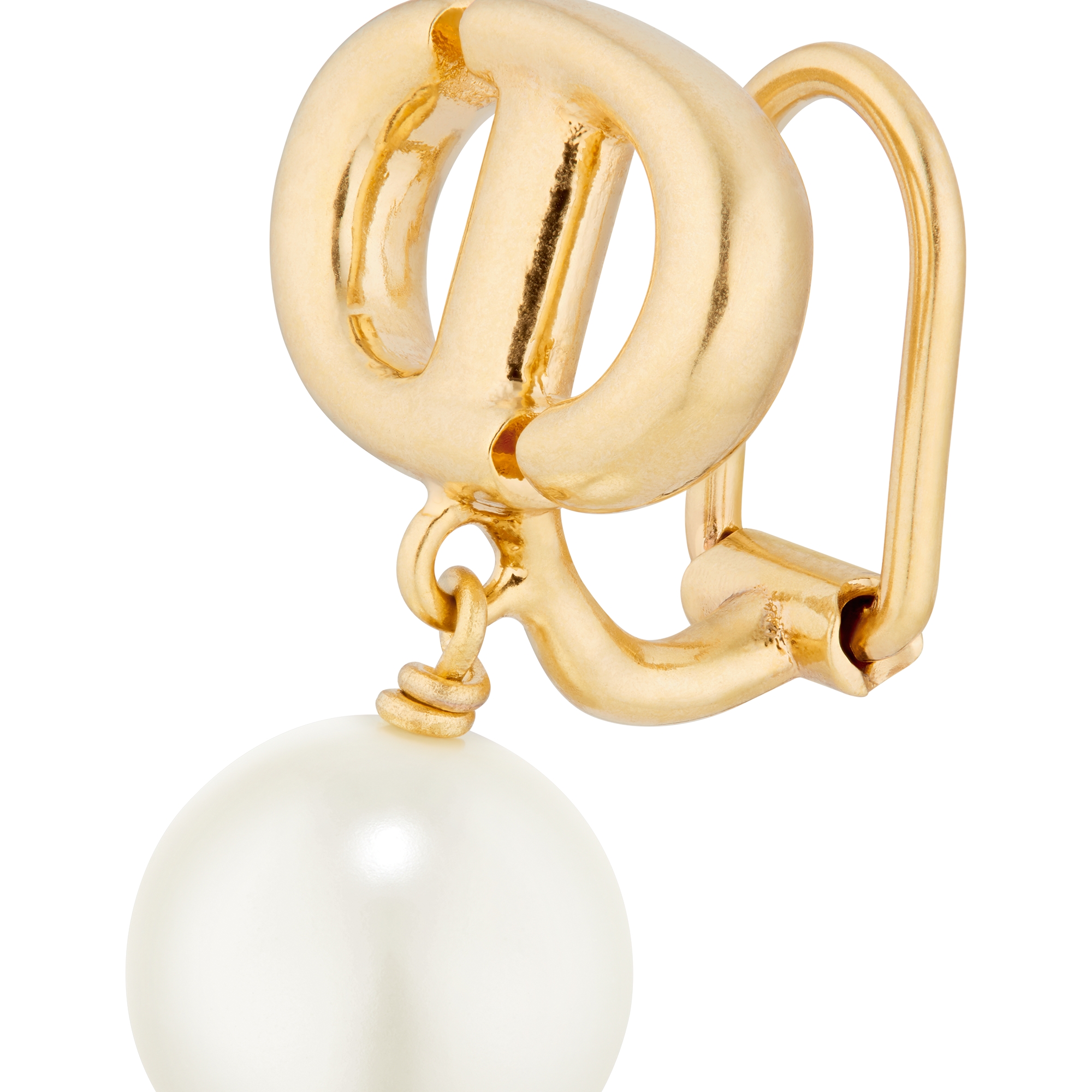 CD Navy Clip-On Earrings Gold-Finish Metal and White Resin Pearls E09