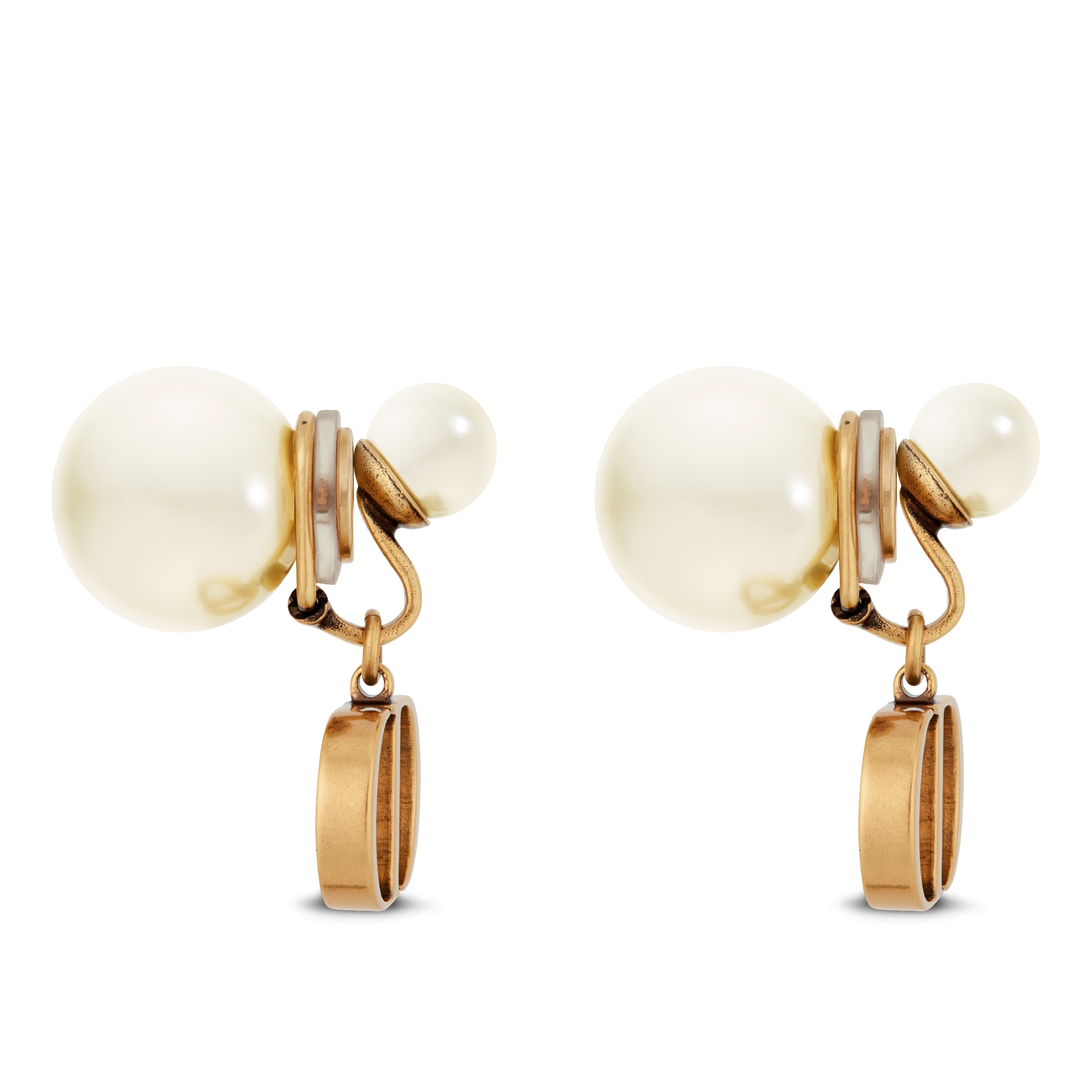 ต่างหู Dior Tribales แบบหนีบ โลหะเคลือบทองสไตล์แอนทีคและไข่มุกเรซินสีขาว E02