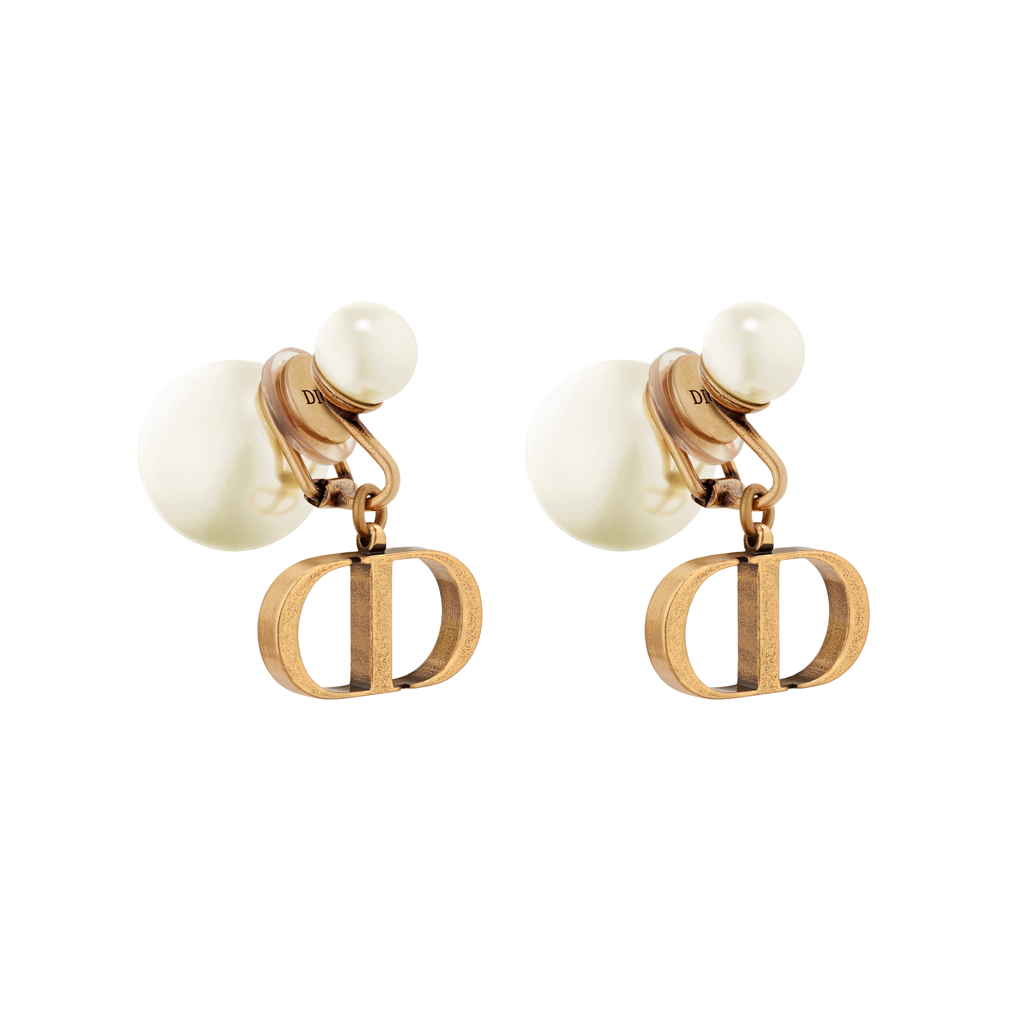 Dior Tribales Clip-On Earrings Antique Gold-Finish Metal and White Resin Pearls E03