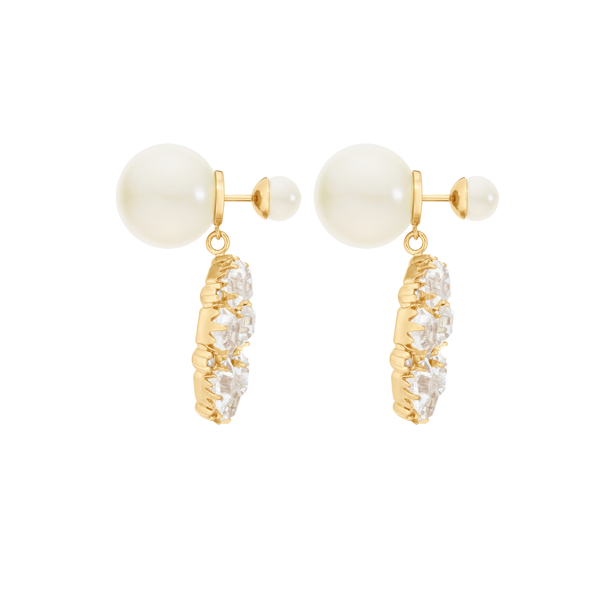 Dior Tribales Earrings Gold-Finish Metal with White Resin Pearls and Silver-Tone Crystals E02