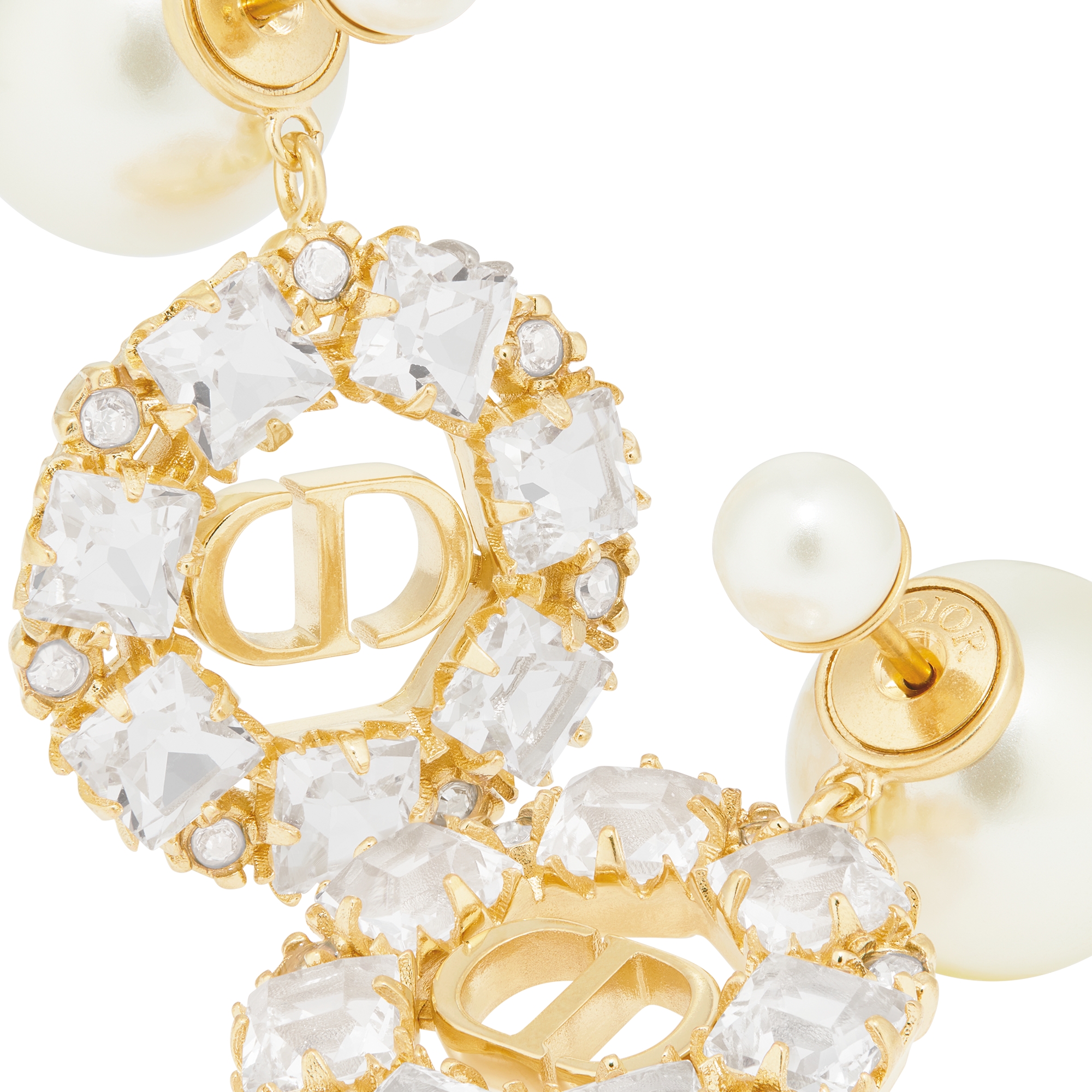Dior Tribales Earrings Gold-Finish Metal with White Resin Pearls and Silver-Tone Crystals E09