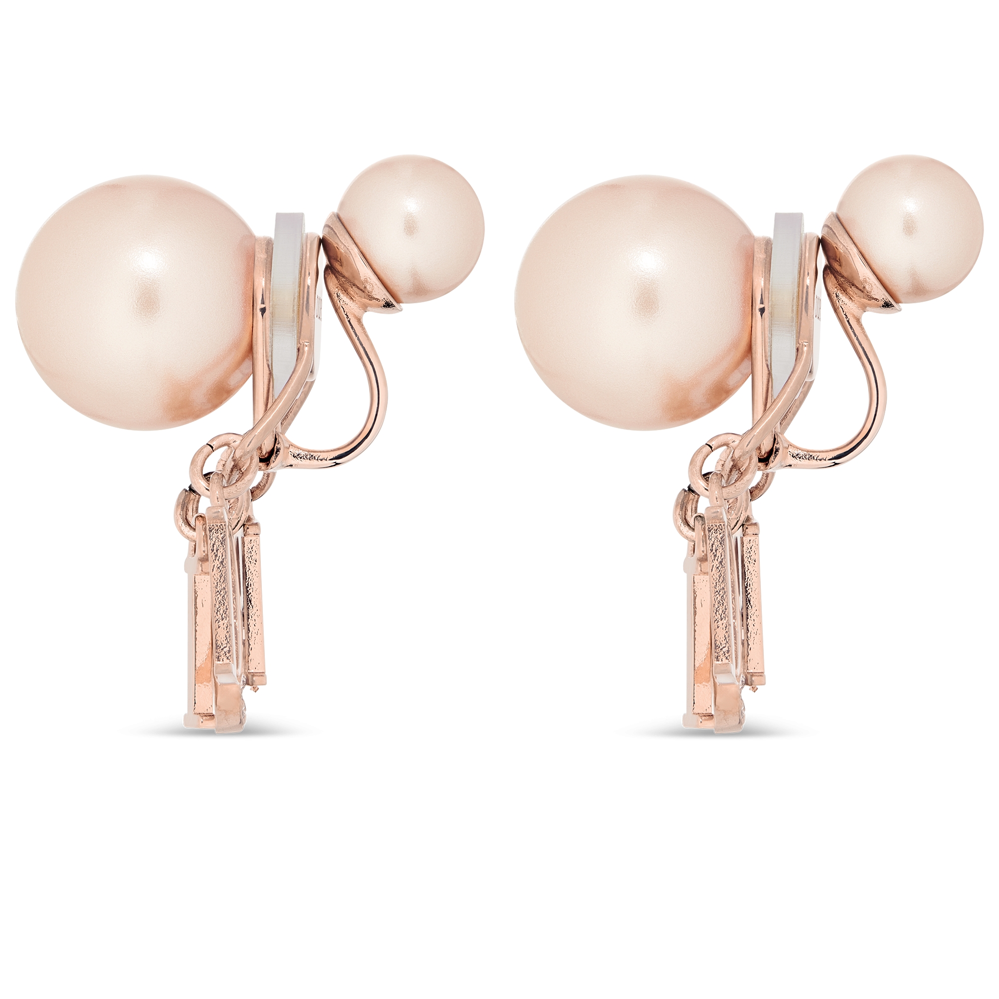 ต่างหู Dior Tribales แบบหนีบ โลหะเคลือบสีชมพูที่มีไข่มุกเรซินสีชมพูและคริสตัลสีชมพู E02