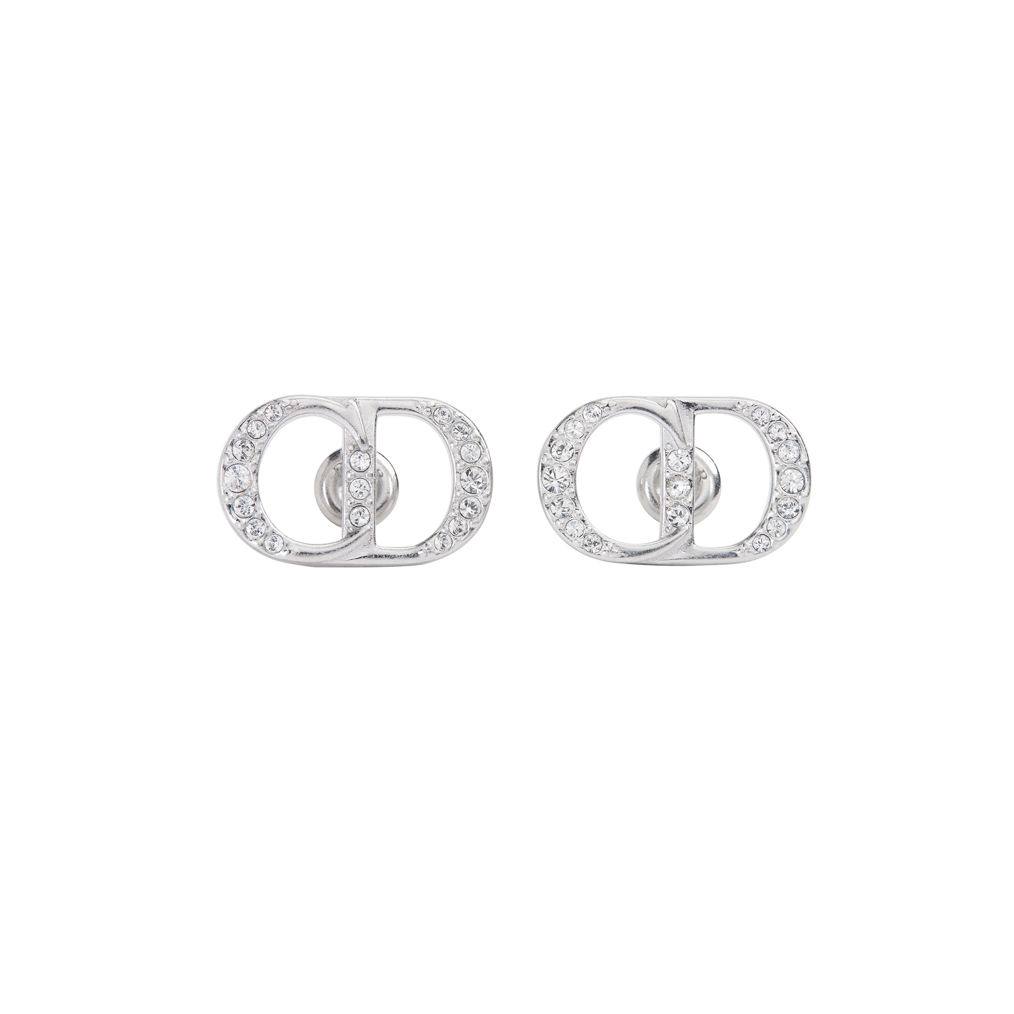 CD Icon Earrings Silver and White Crystals E01