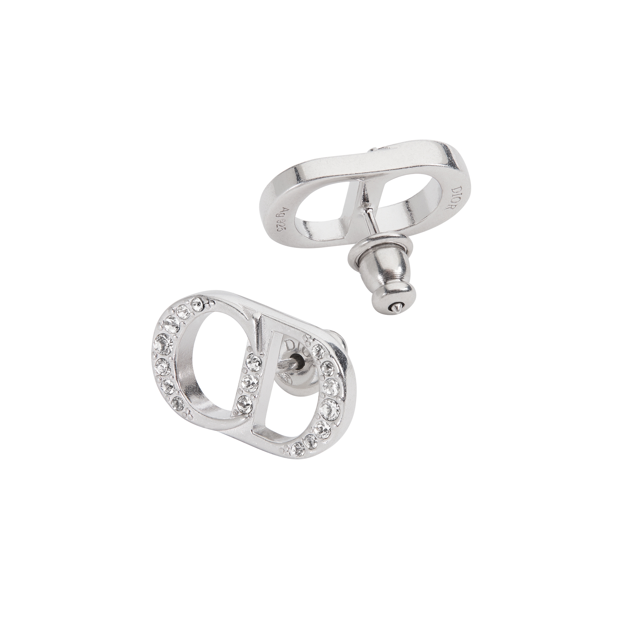 CD Icon Earrings Silver and White Crystals E06