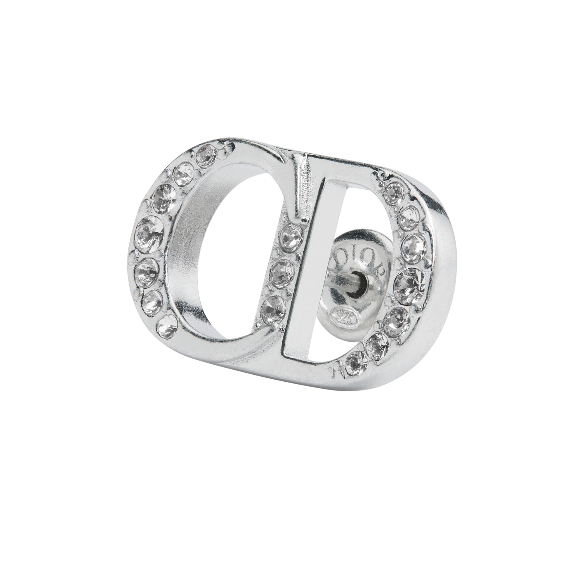 CD Icon Earrings Silver and White Crystals E09