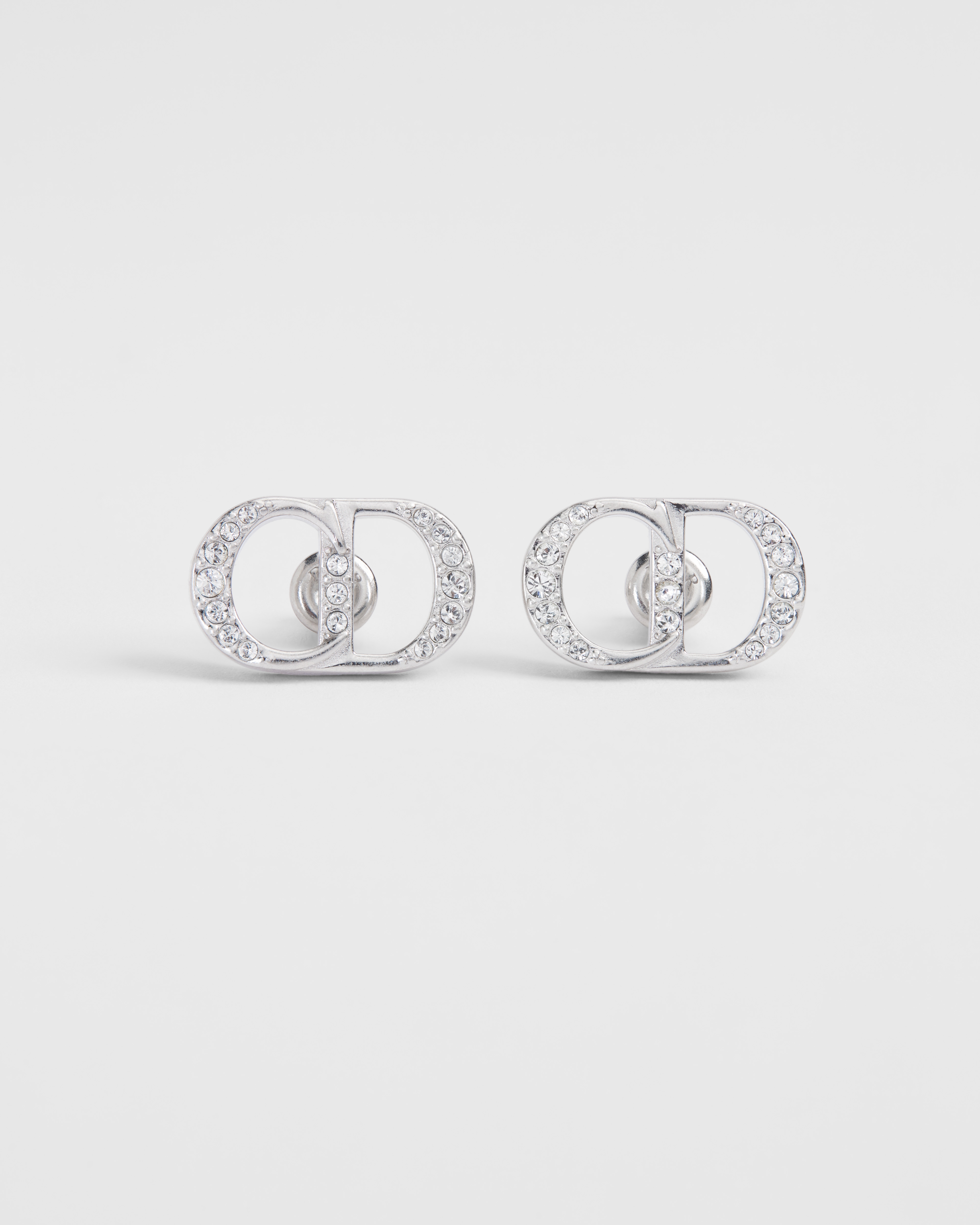 CD Icon Earrings Silver and White Crystals E01