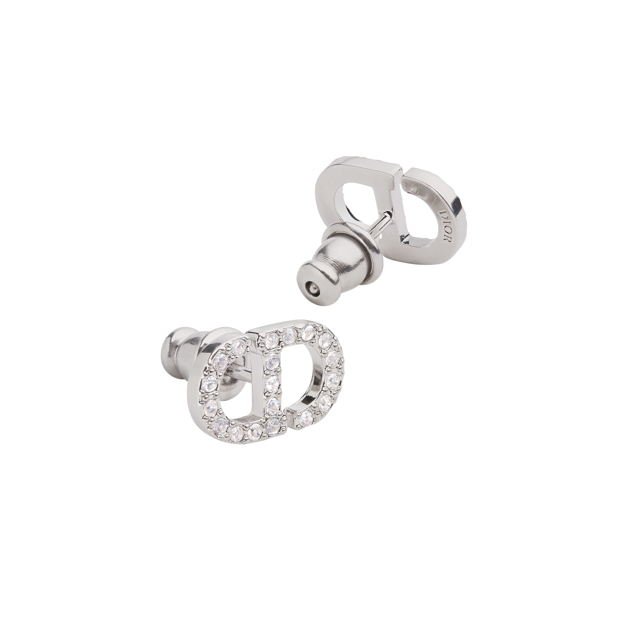 Petit CD Mini Stud Earrings Silver-Finish Metal and Silver-Tone Crystals E06