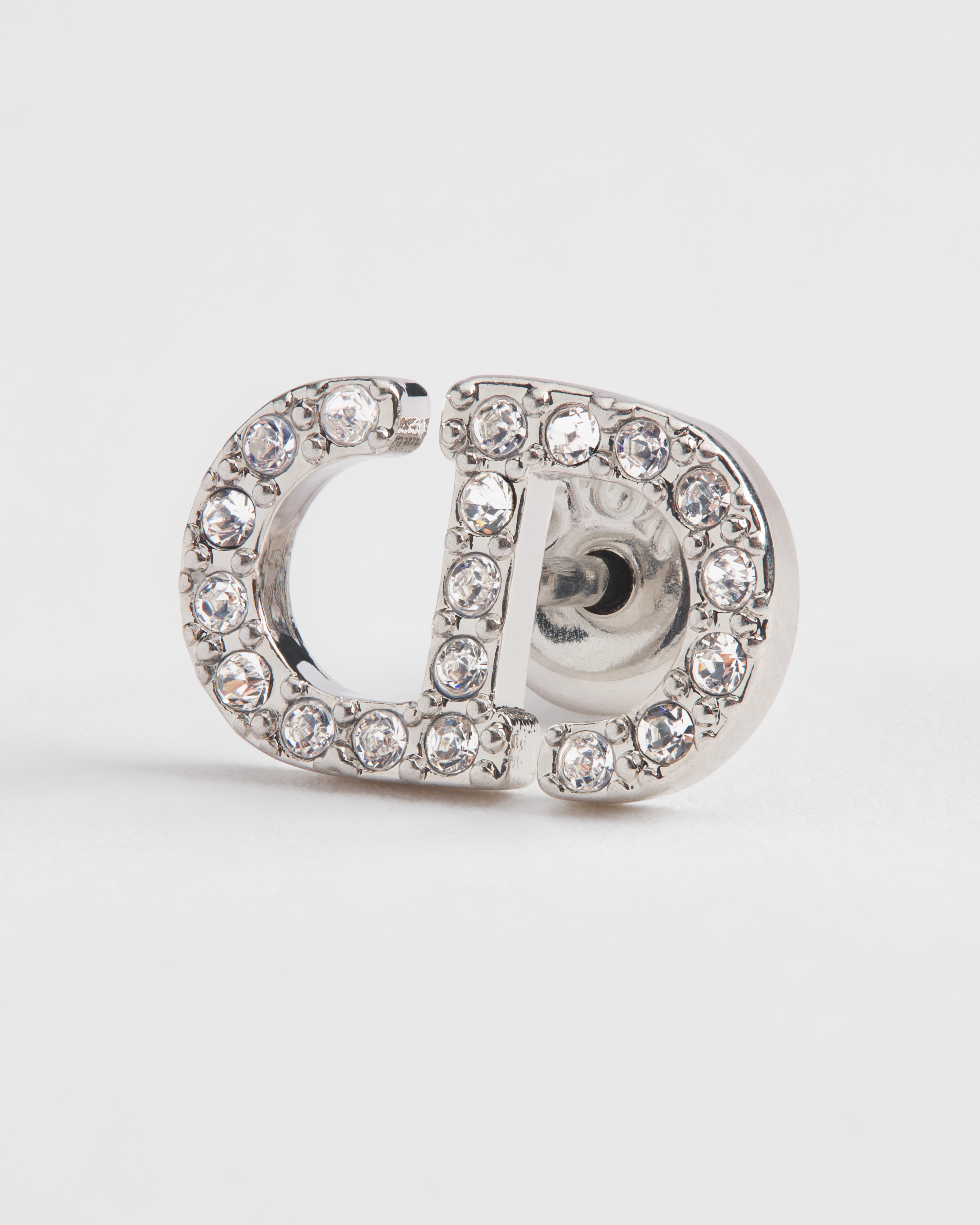 Petit CD Mini Stud Earrings Silver-Finish Metal and Silver-Tone Crystals E09