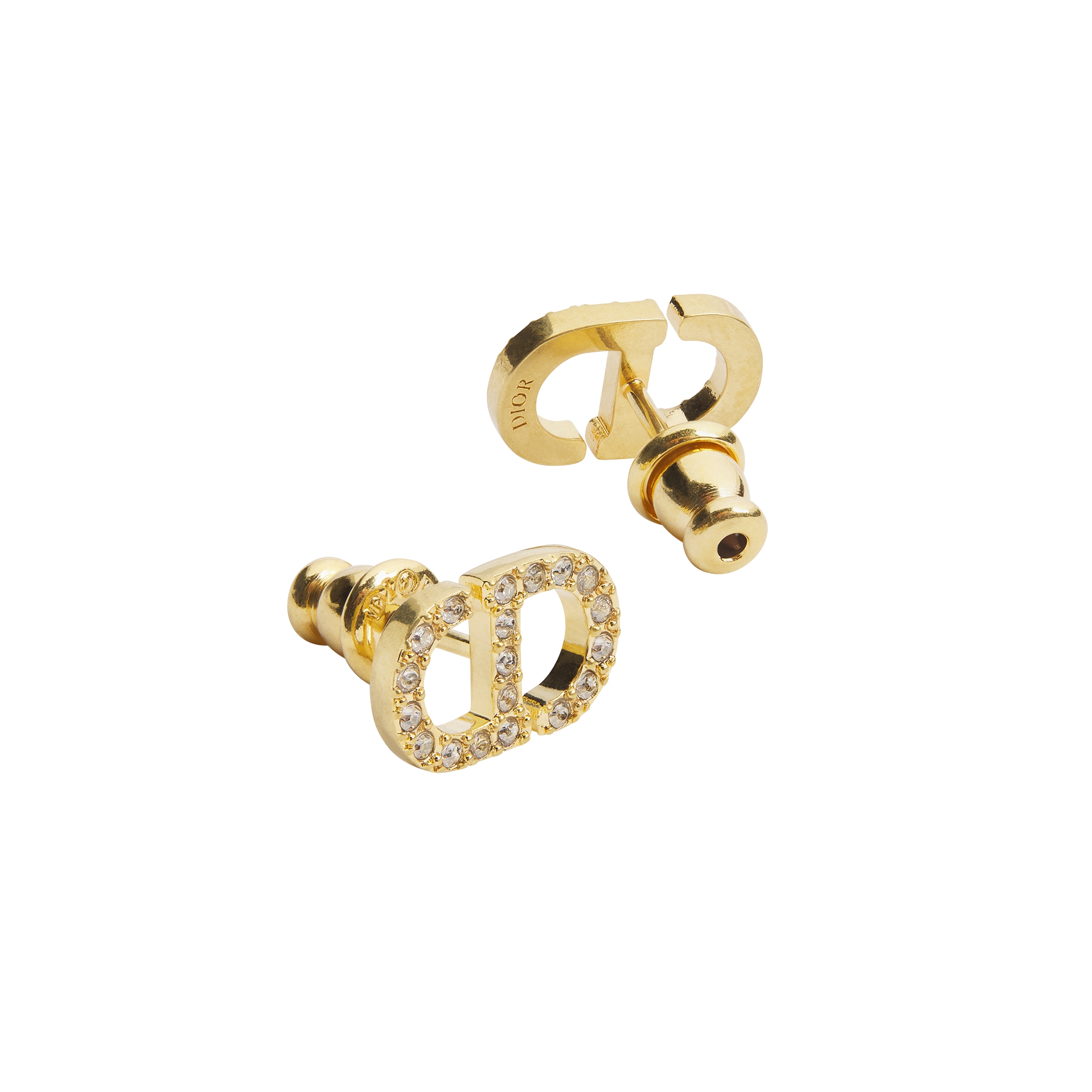 Petit CD Mini Stud Earrings Gold-Finish Metal and Silver-Tone Crystals E06