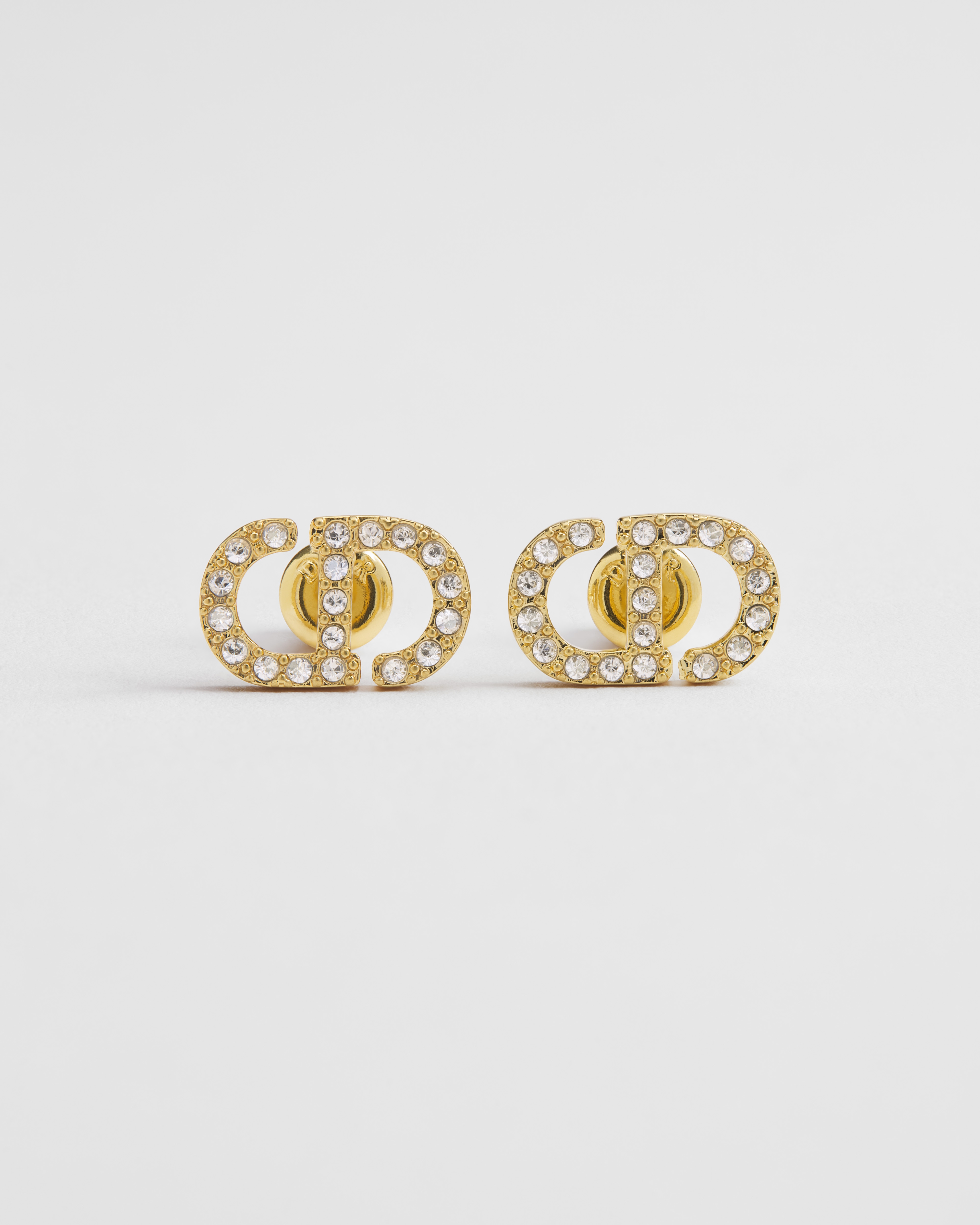 Petit CD Mini Stud Earrings Gold-Finish Metal and Silver-Tone Crystals E01