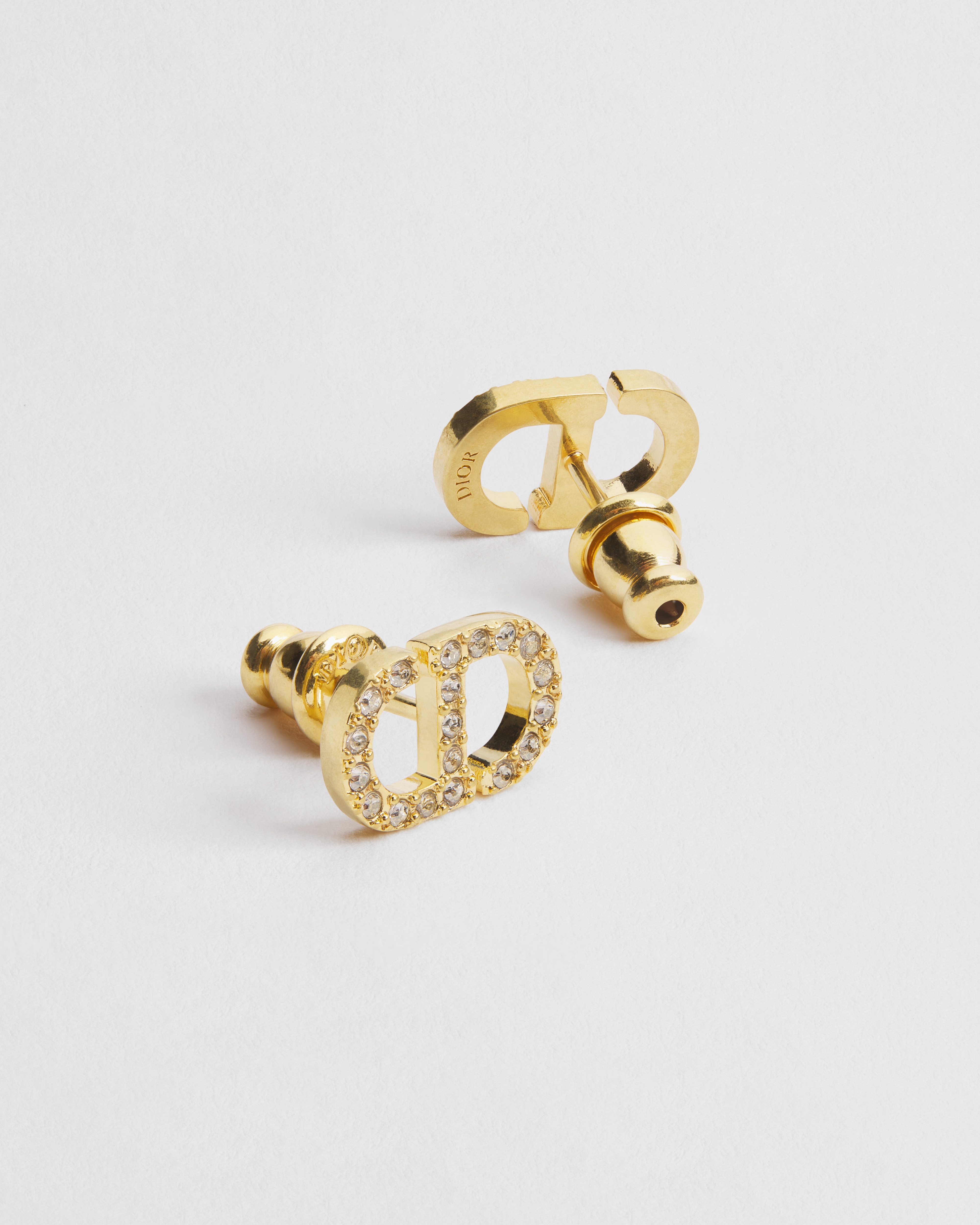 Petit CD Mini Stud Earrings Gold-Finish Metal and Silver-Tone Crystals E06