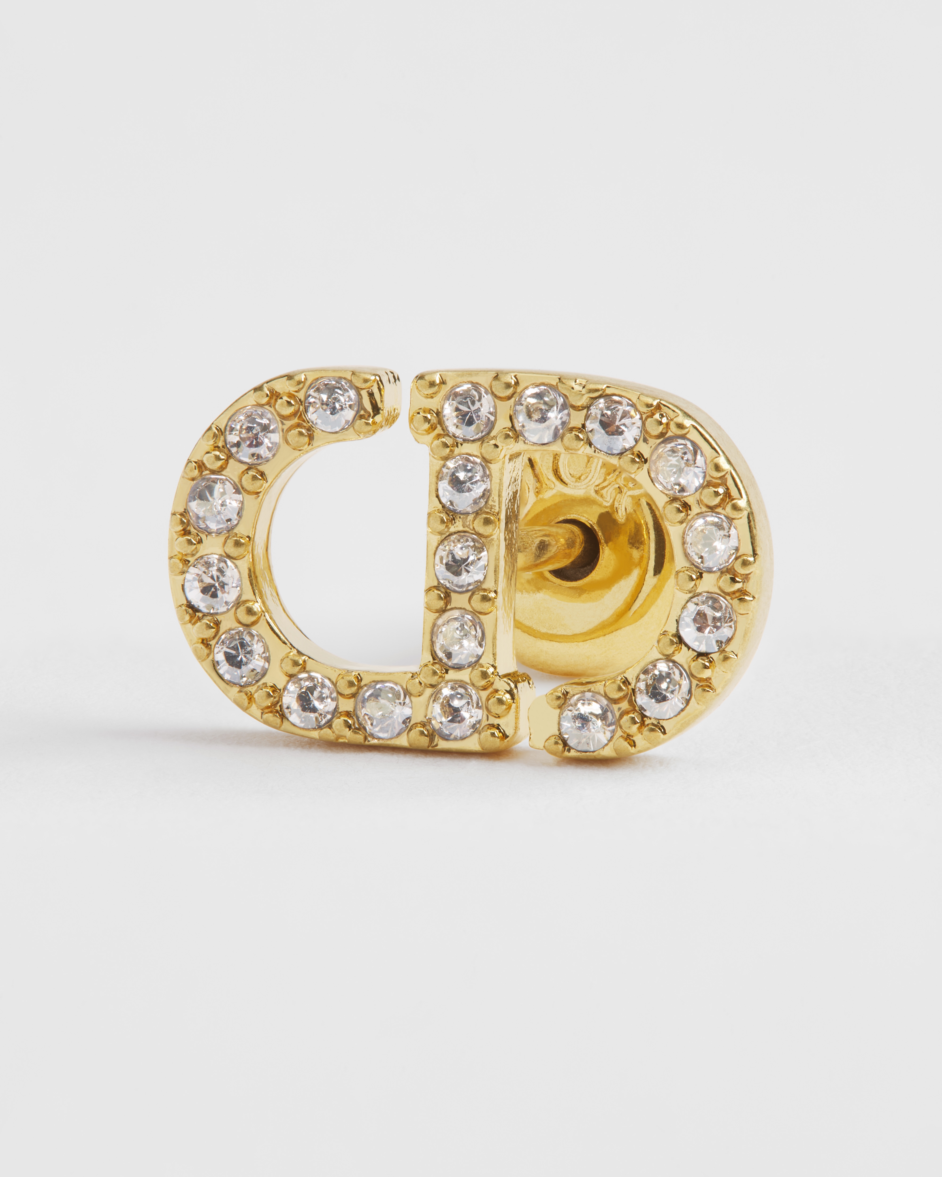 Petit CD Mini Stud Earrings Gold-Finish Metal and Silver-Tone Crystals E09