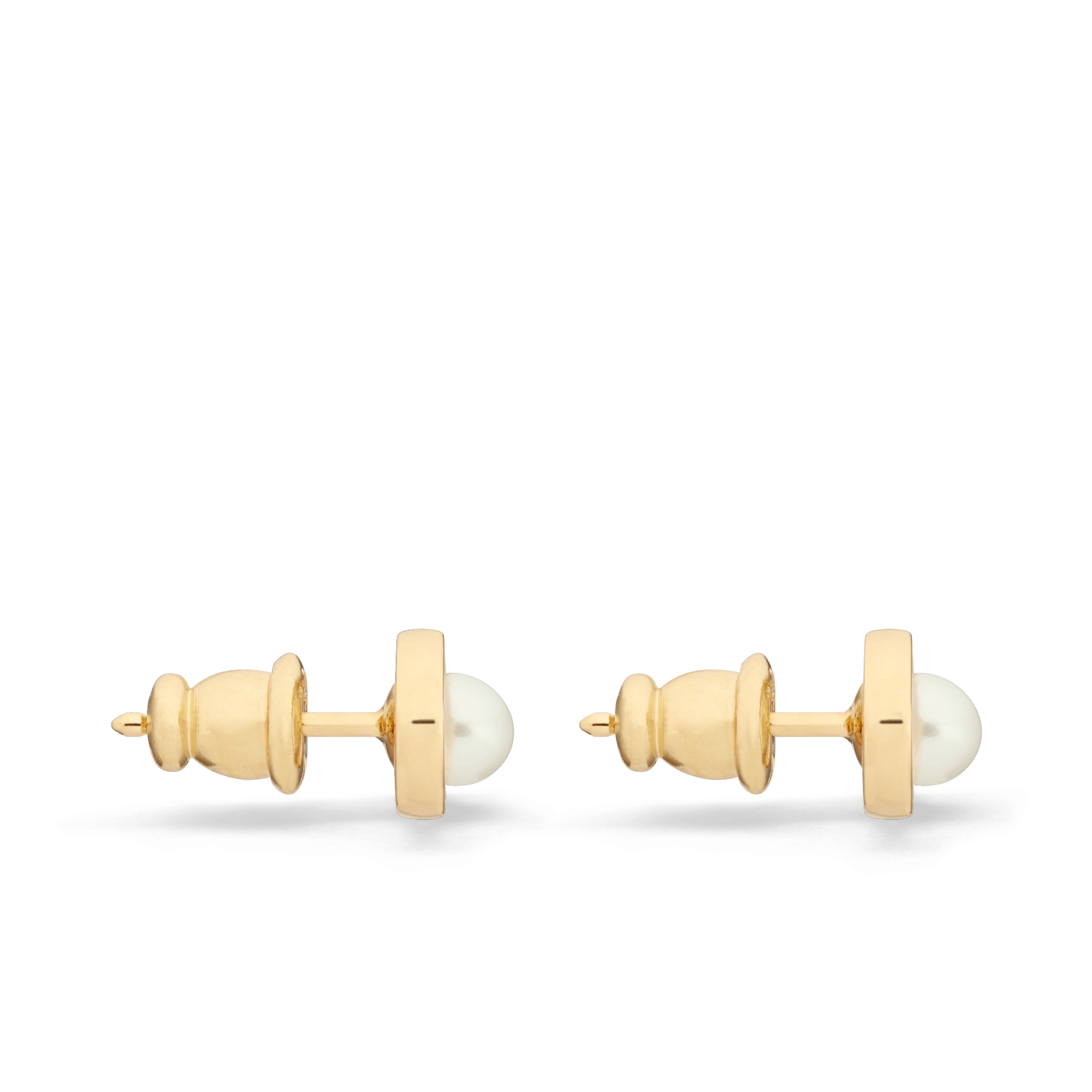 Petit CD Jolie Mini Stud Earrings Gold-Finish Metal and White Resin Pearls E02