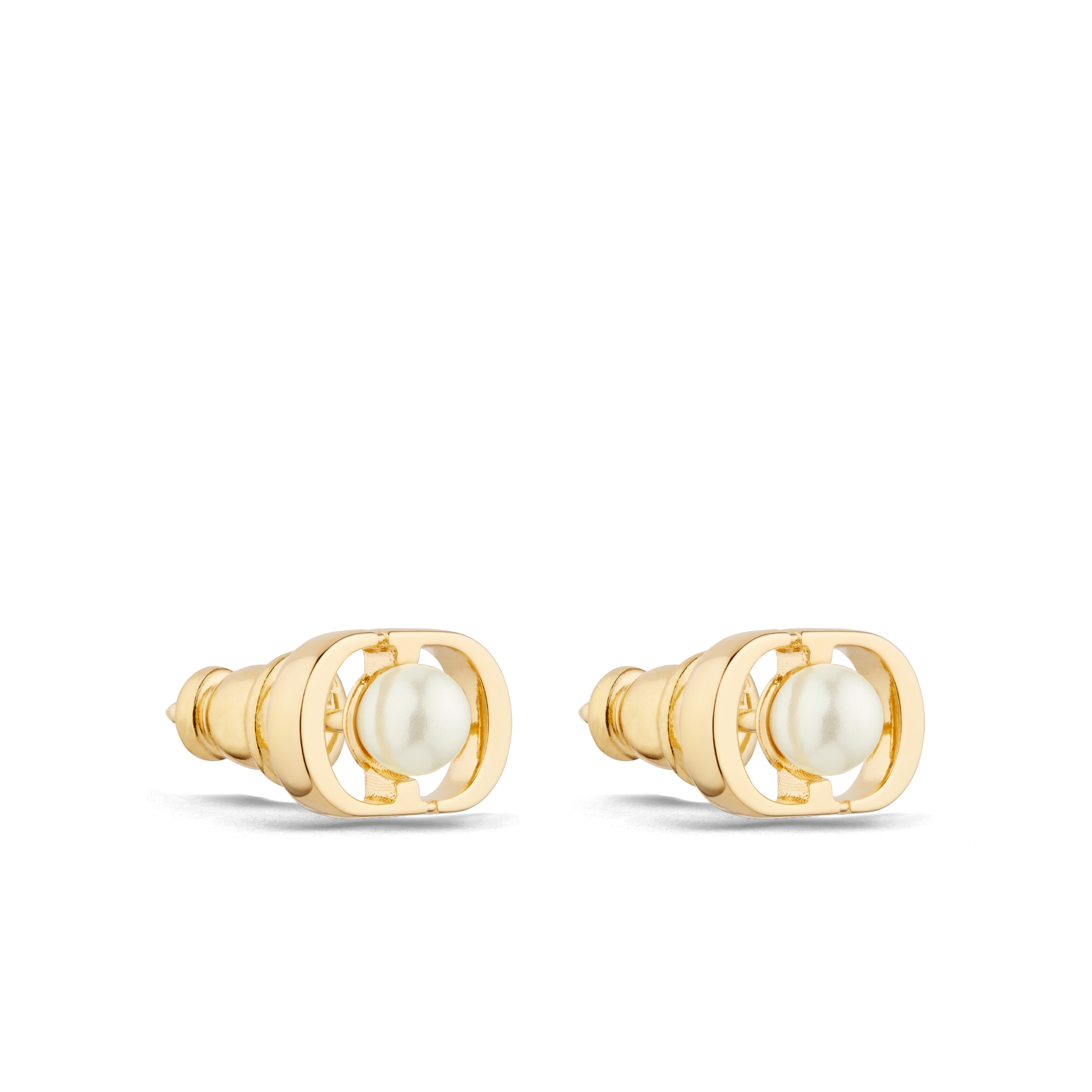 Petit CD Jolie Mini Stud Earrings Gold-Finish Metal and White Resin Pearls E03