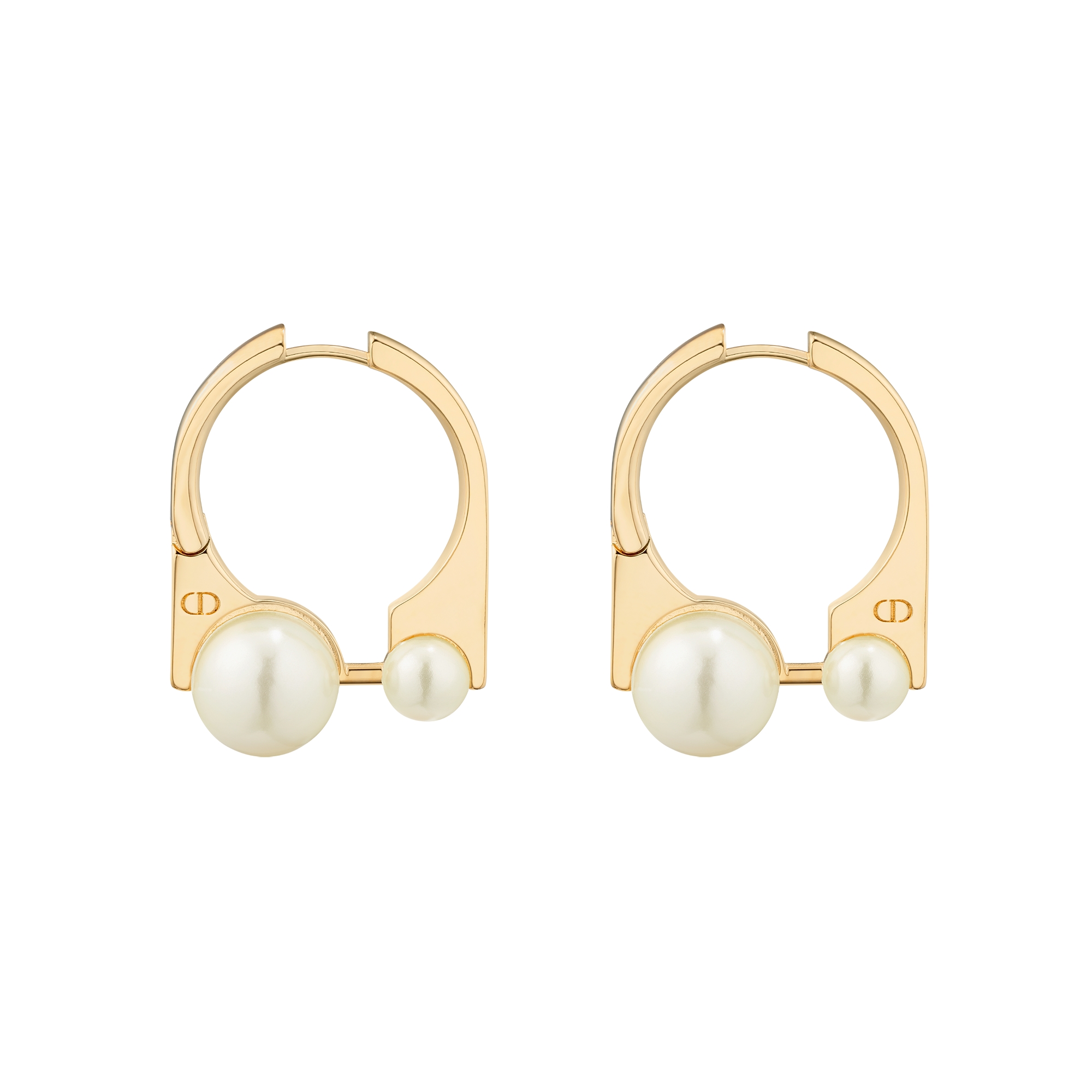 Medium Dior Tribales New Look Earrings Gold-Finish Metal and White Resin Pearls E02