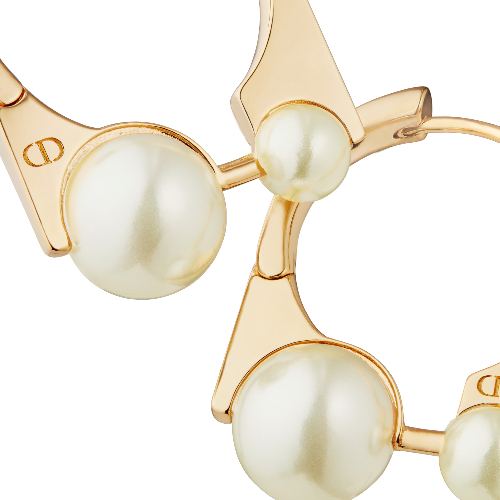 Dior Tribales New Look 中型耳環 金色飾面金屬和白色樹脂珍珠 E09