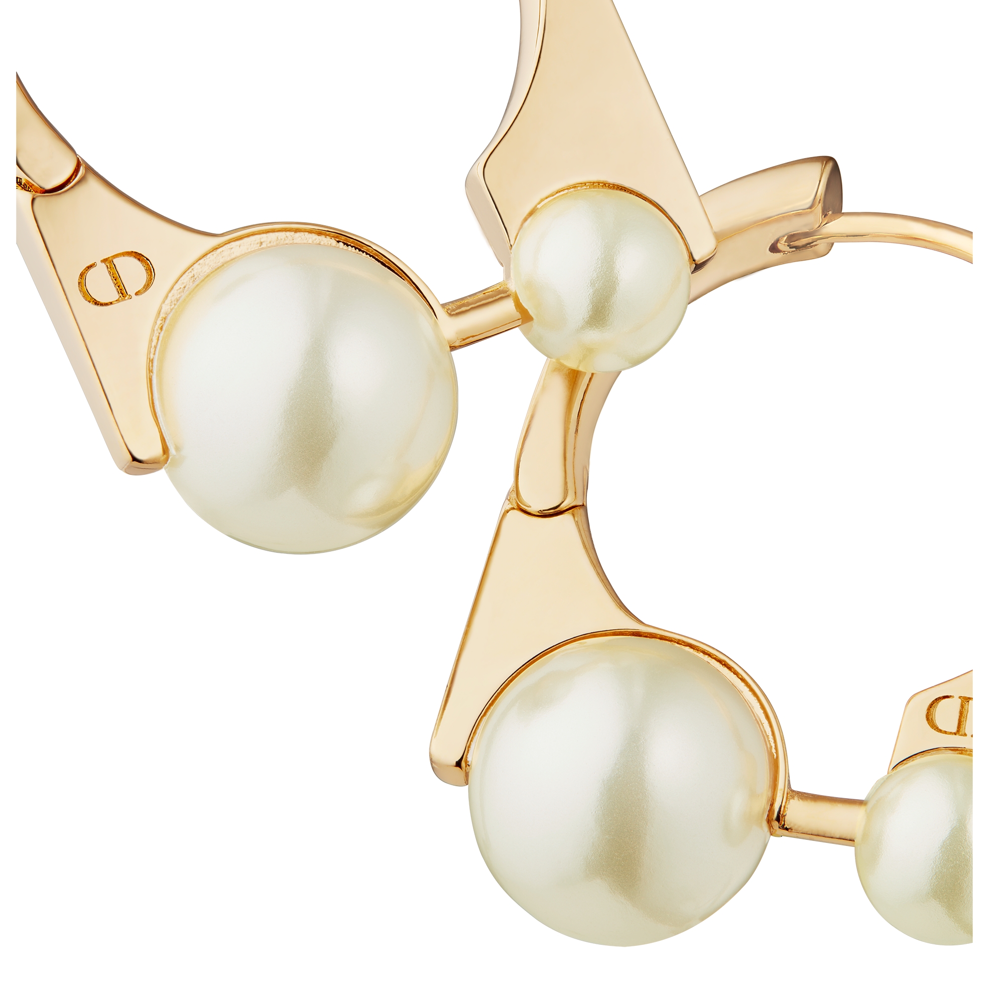 Medium Dior Tribales New Look Earrings Gold-Finish Metal and White Resin Pearls E09