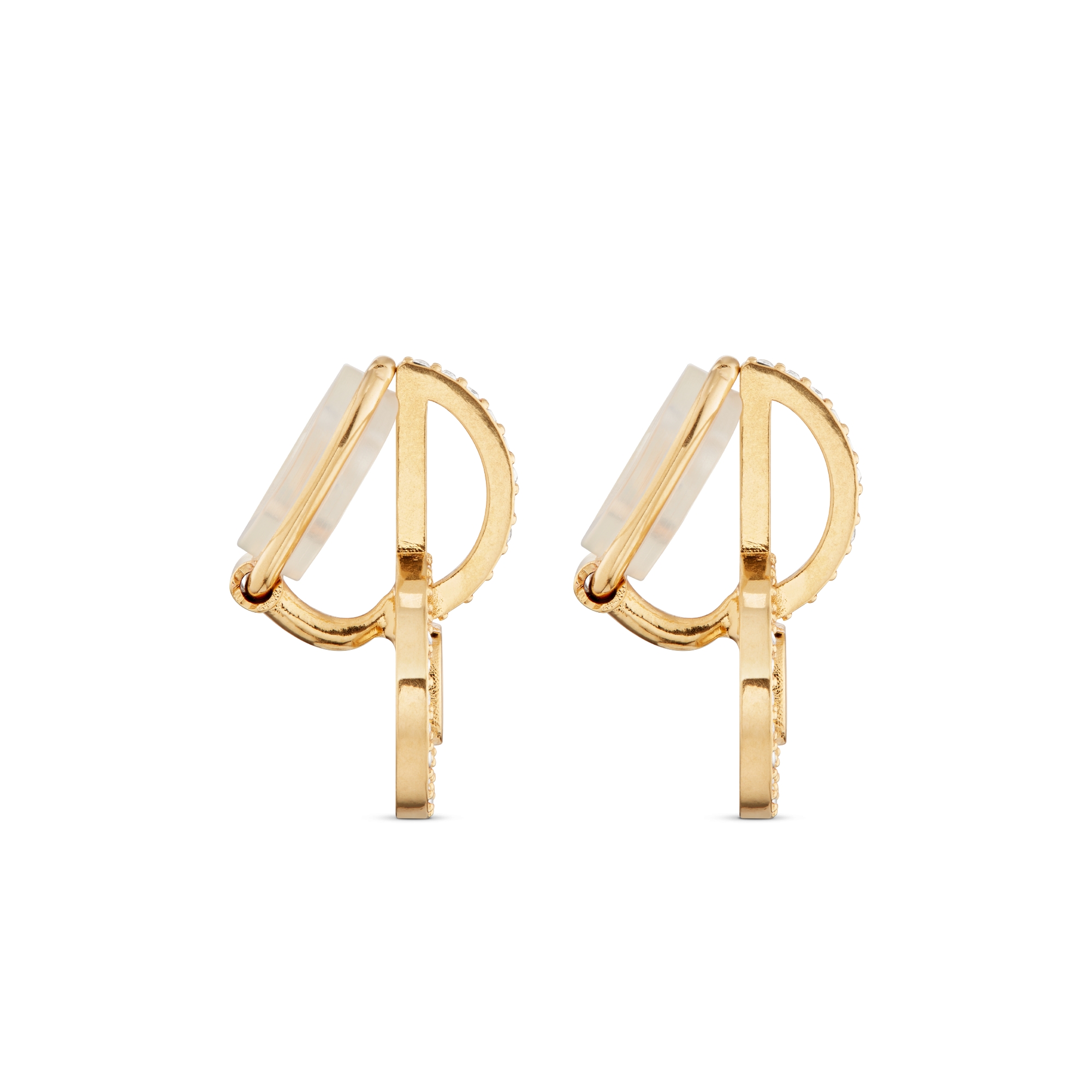 ต่างหู Petit CD แบบหนีบ โลหะเคลือบทองและคริสตัลโทนสีเงิน E02