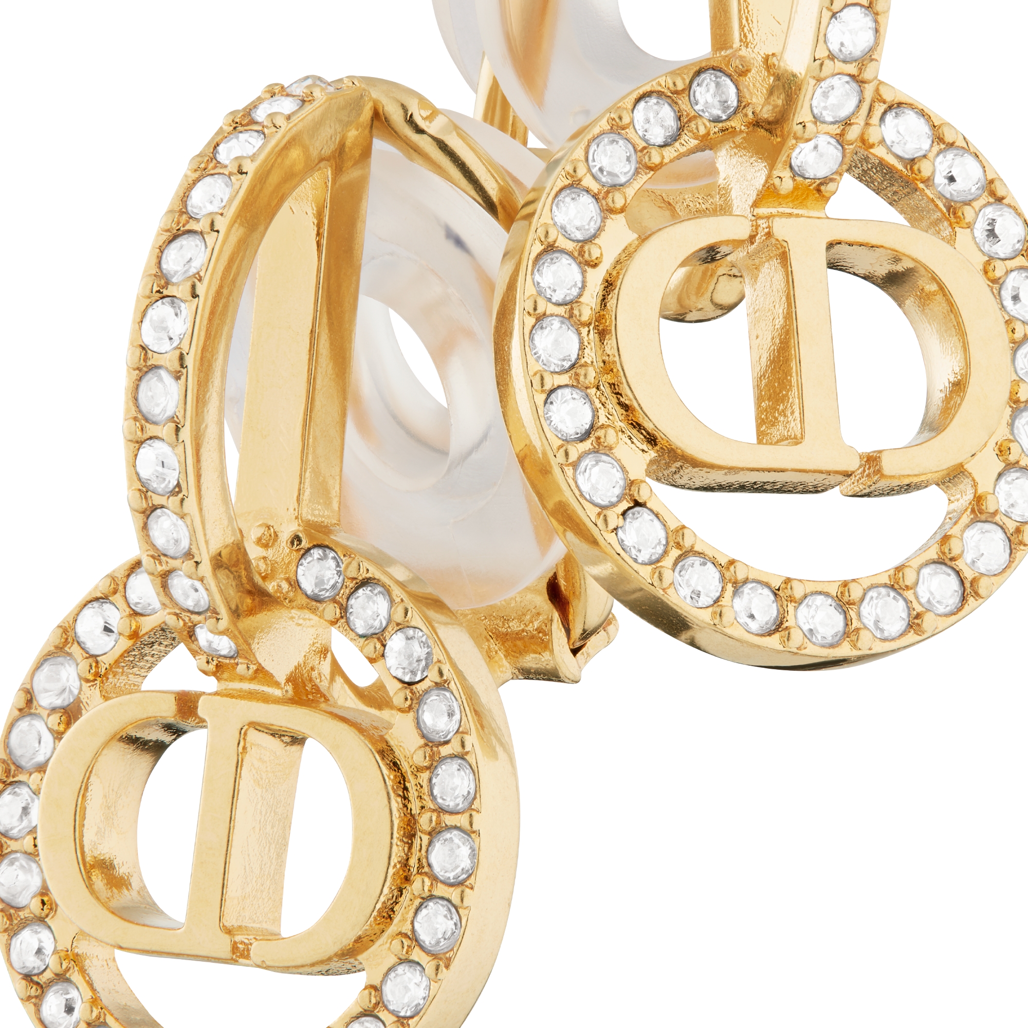 Petit CD Clip-On Earrings Gold-Finish Metal and Silver-Tone Crystals E09