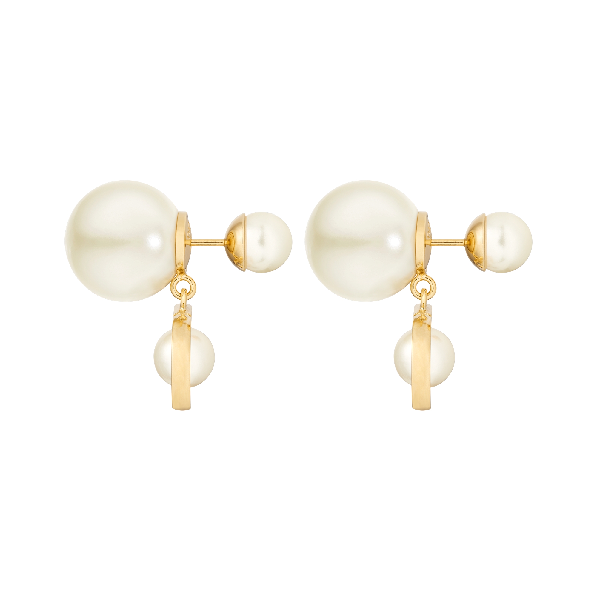 Dior Tribales Earrings Gold-Finish Metal and White Resin Pearls E02