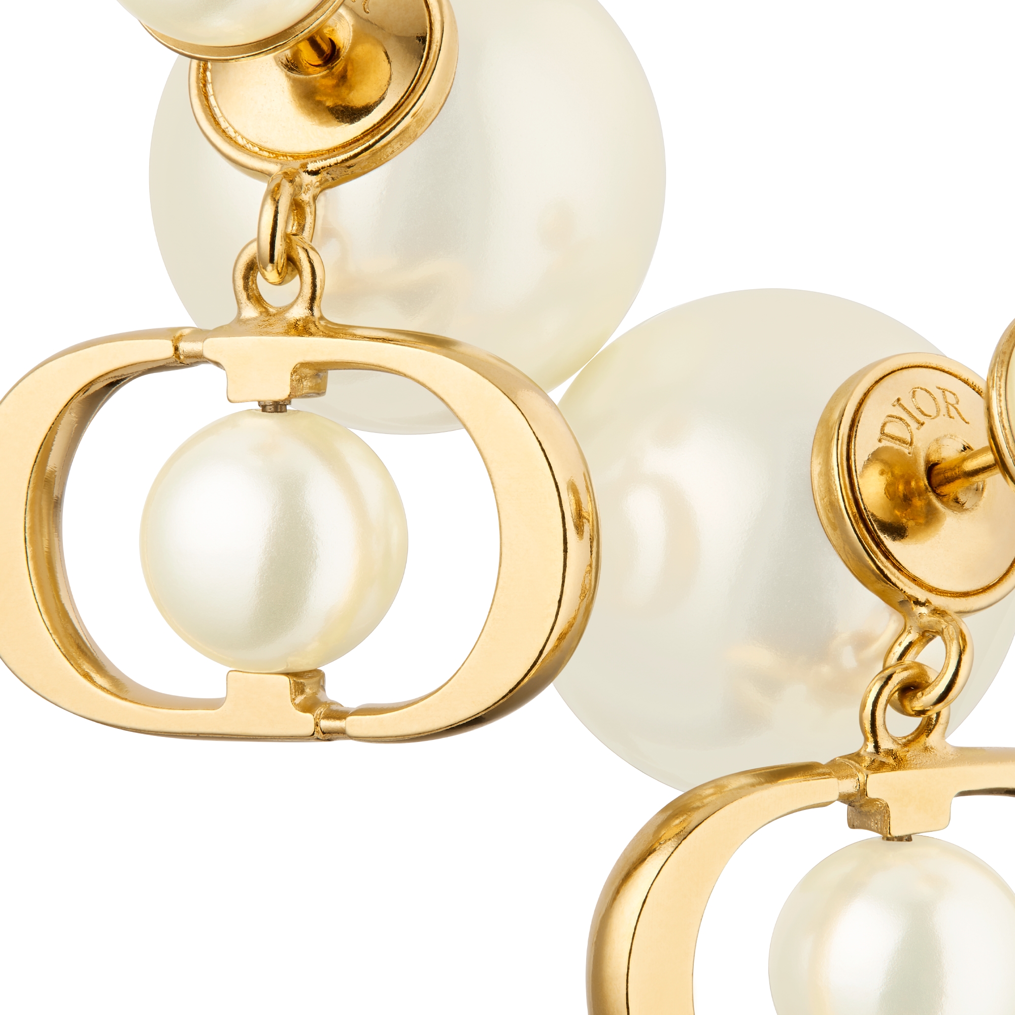 Dior Tribales Earrings Gold-Finish Metal and White Resin Pearls E09