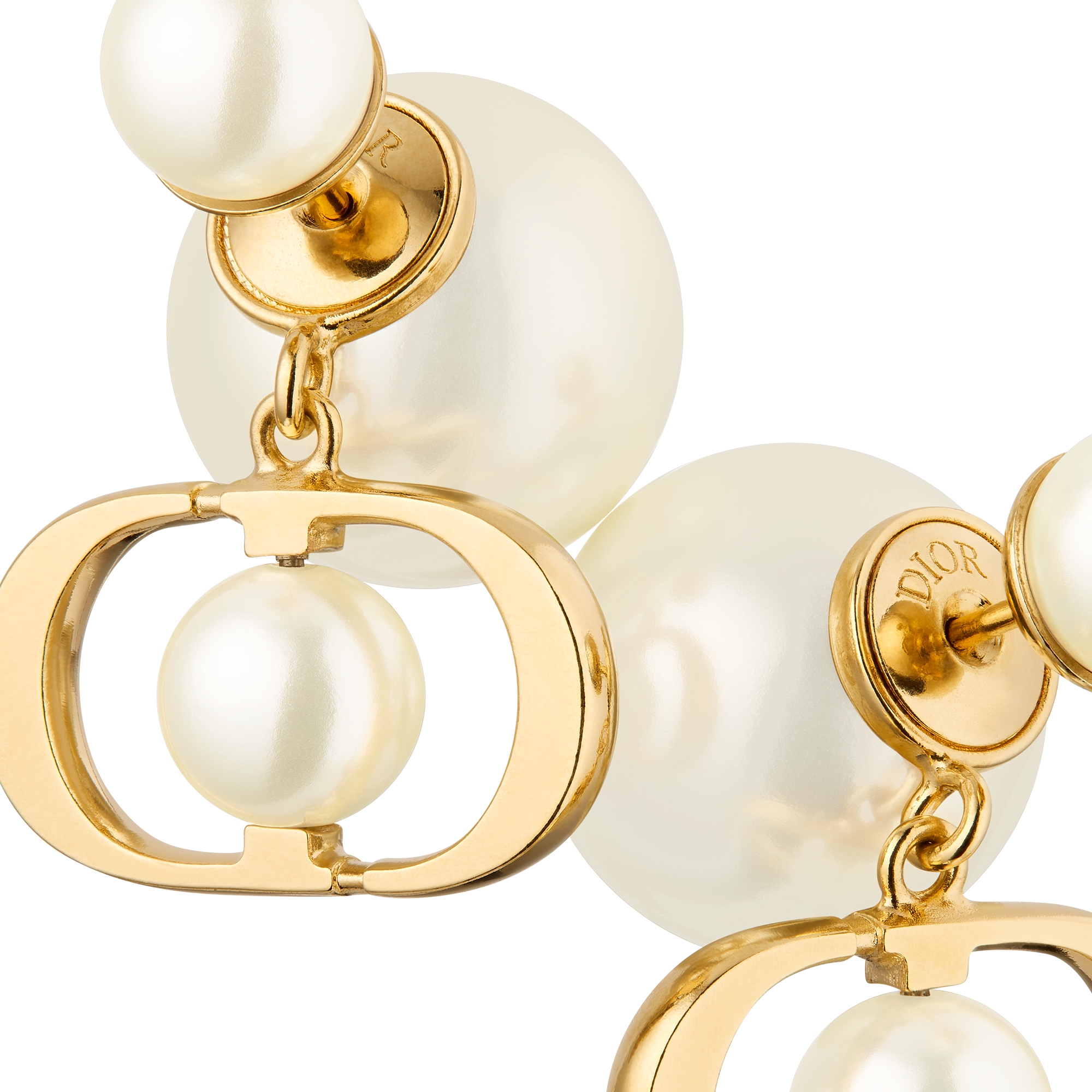 Dior Tribales Earrings Gold-Finish Metal and White Resin Pearls E09
