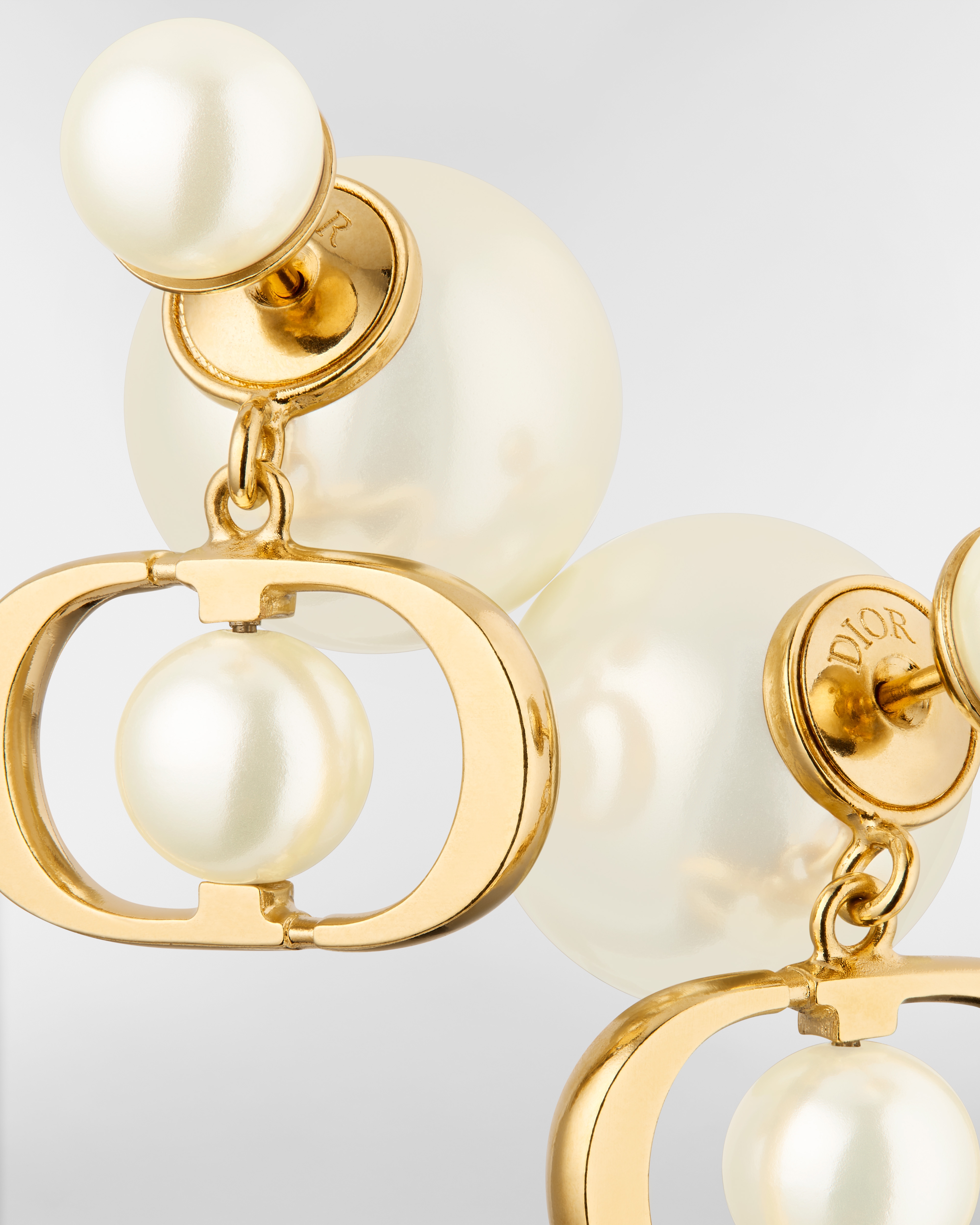 Dior Tribales Earrings Gold-Finish Metal and White Resin Pearls E09