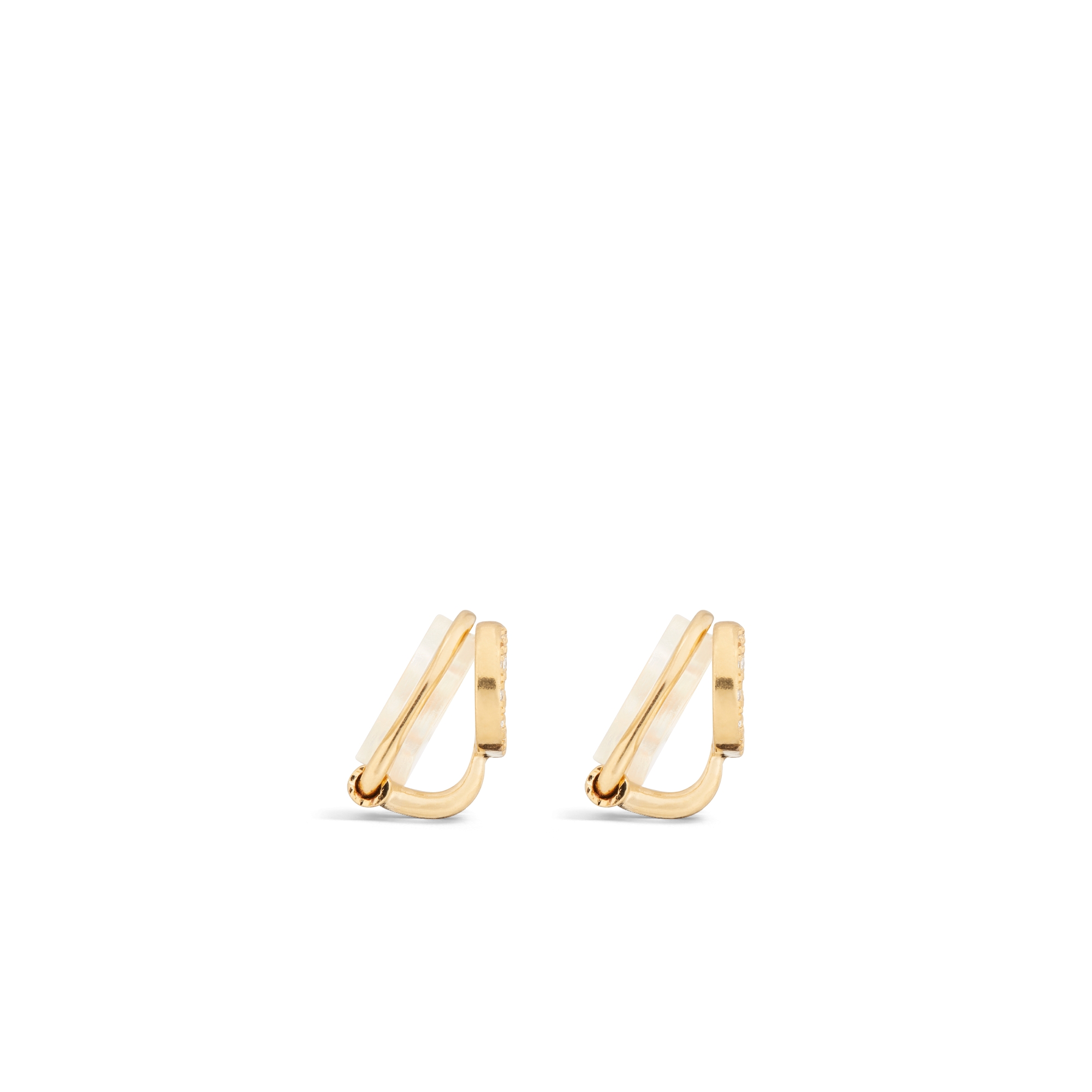 ต่างหู Petit CD แบบหนีบ โลหะเคลือบทองและคริสตัลสีขาว E02