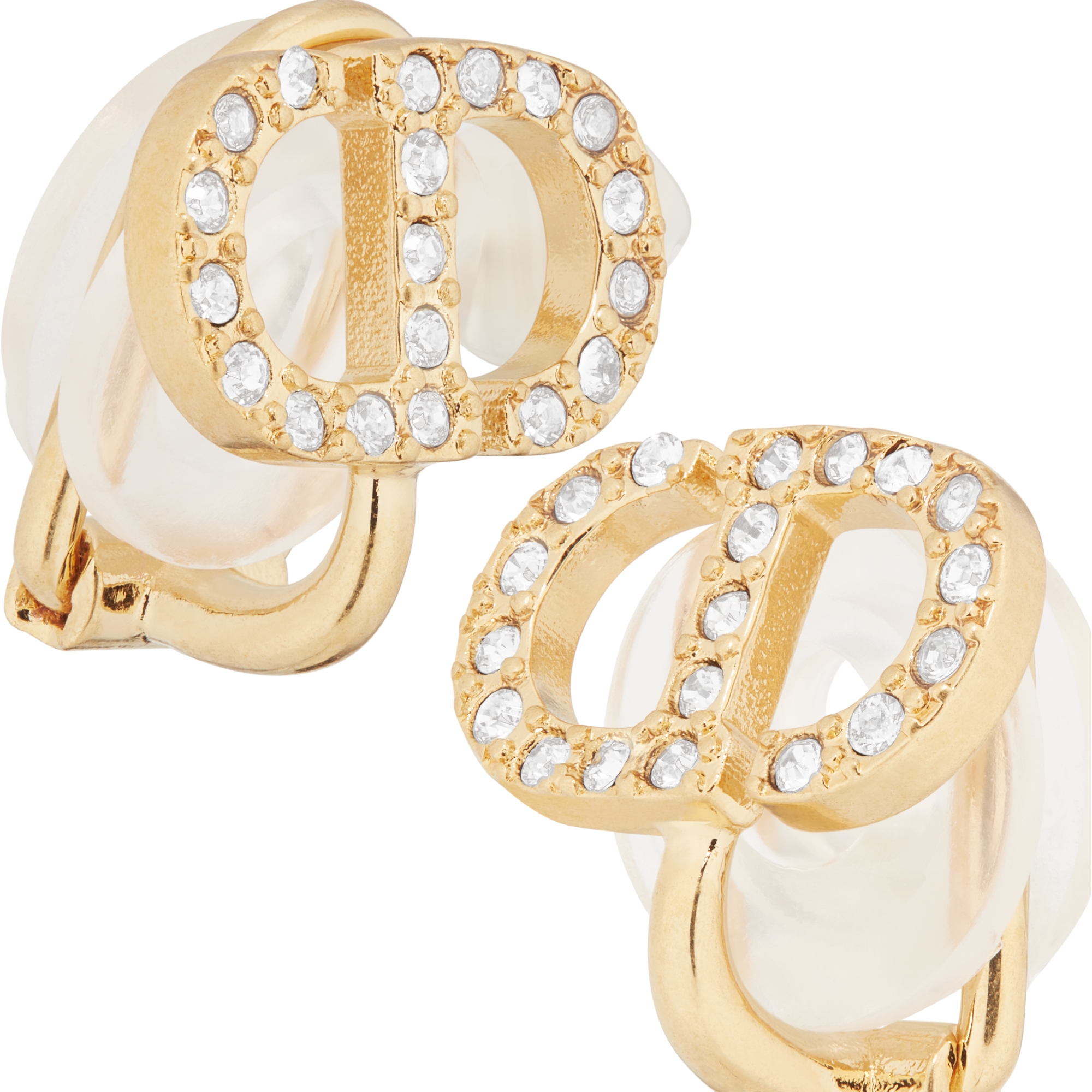 Brincos de pressão Petit CD Metal com acabamento dourado e cristais brancos E09