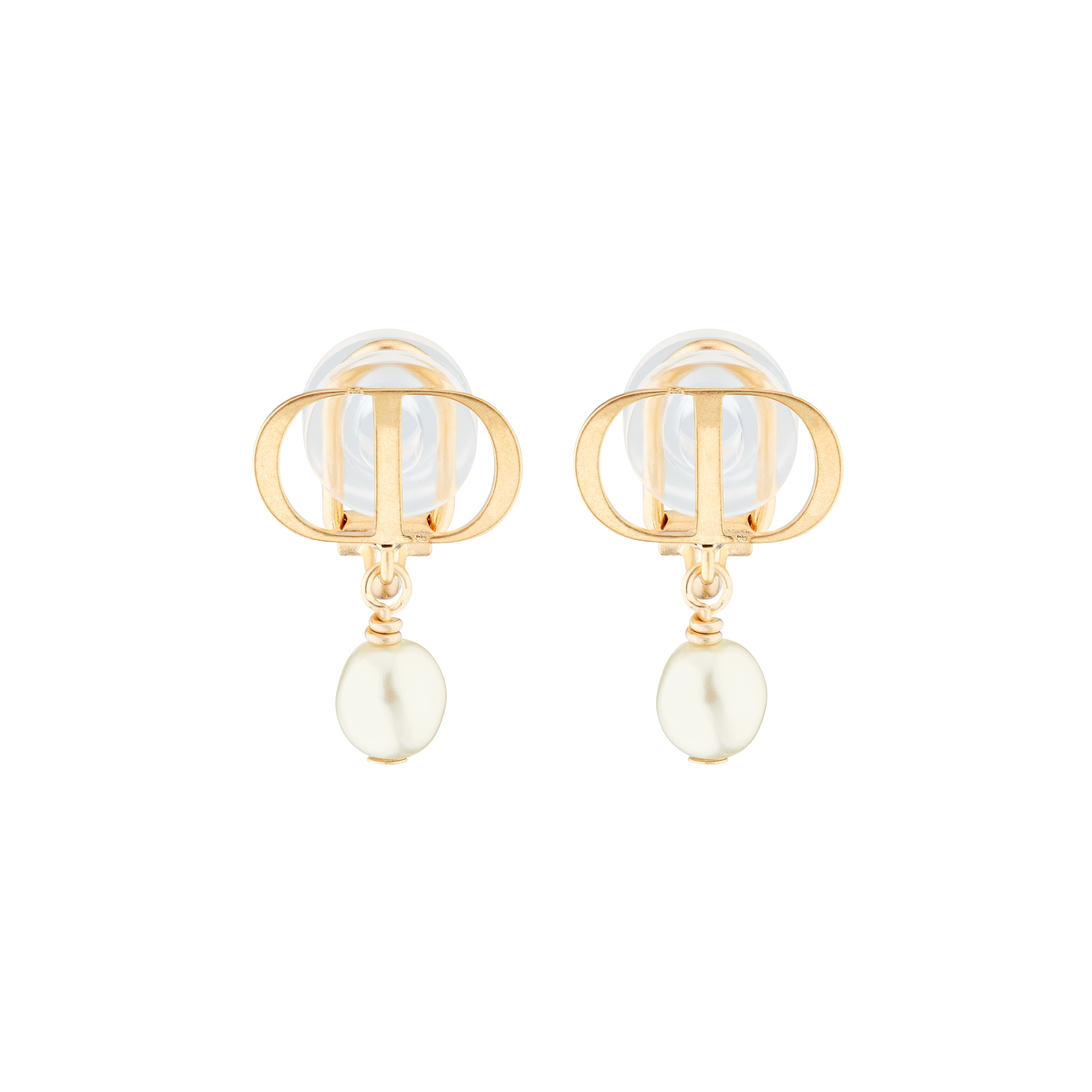 Petit CD Clip-On Earrings Gold-Finish Metal and White Resin Pearls E01