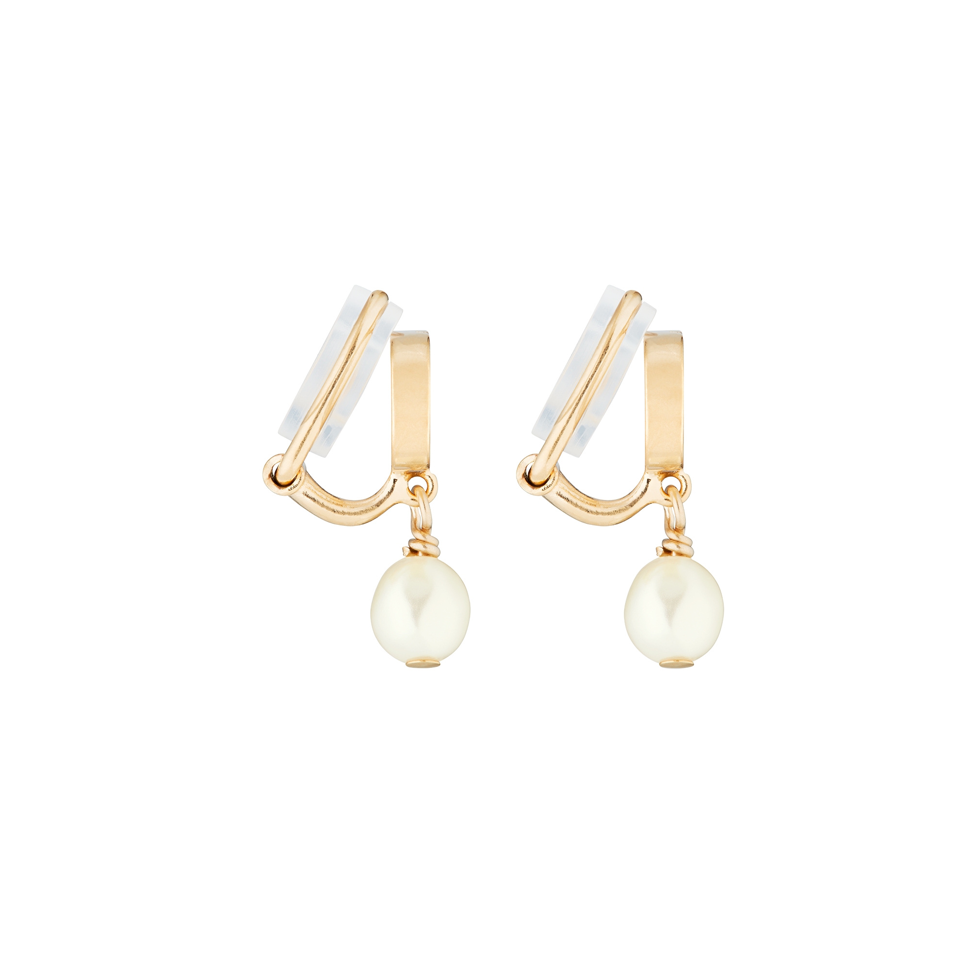 Petit CD Clip-On Earrings Gold-Finish Metal and White Resin Pearls E02