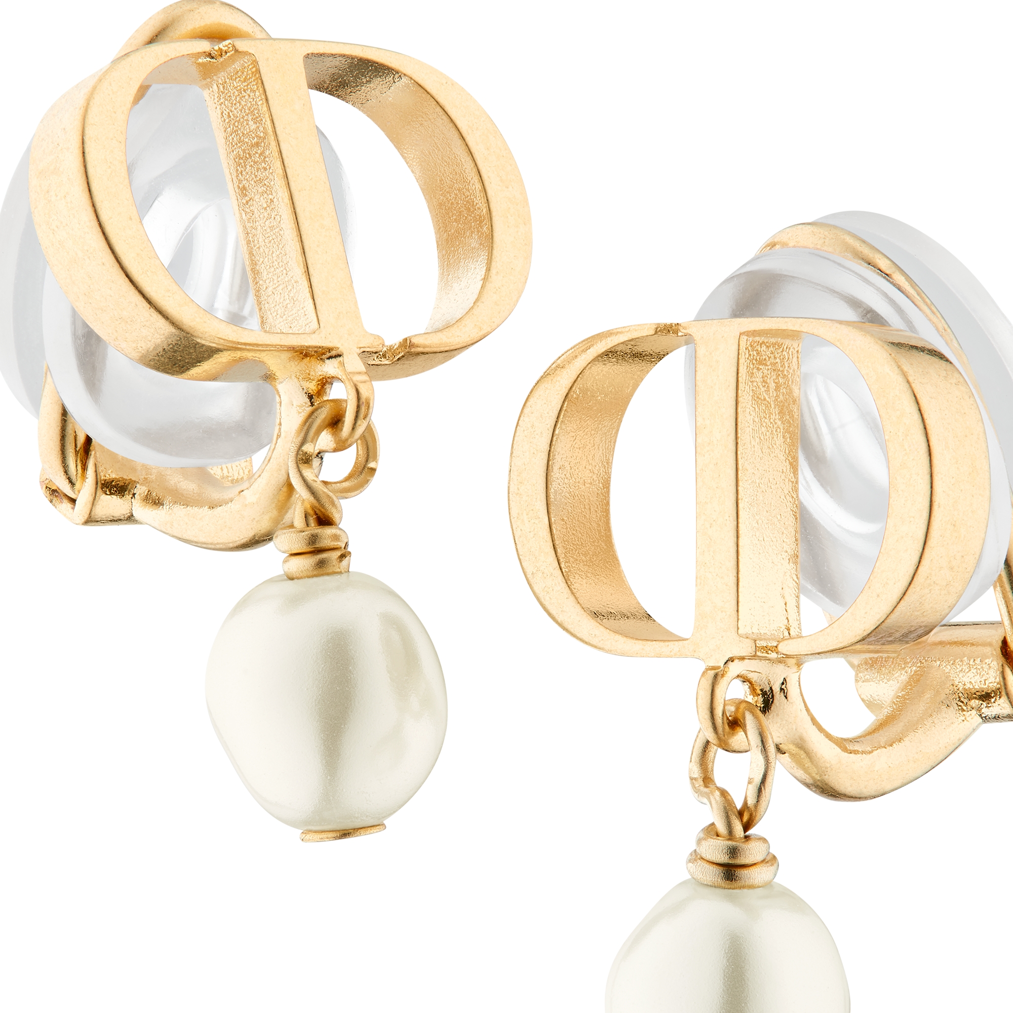 Petit CD Clip-On Earrings Gold-Finish Metal and White Resin Pearls E09